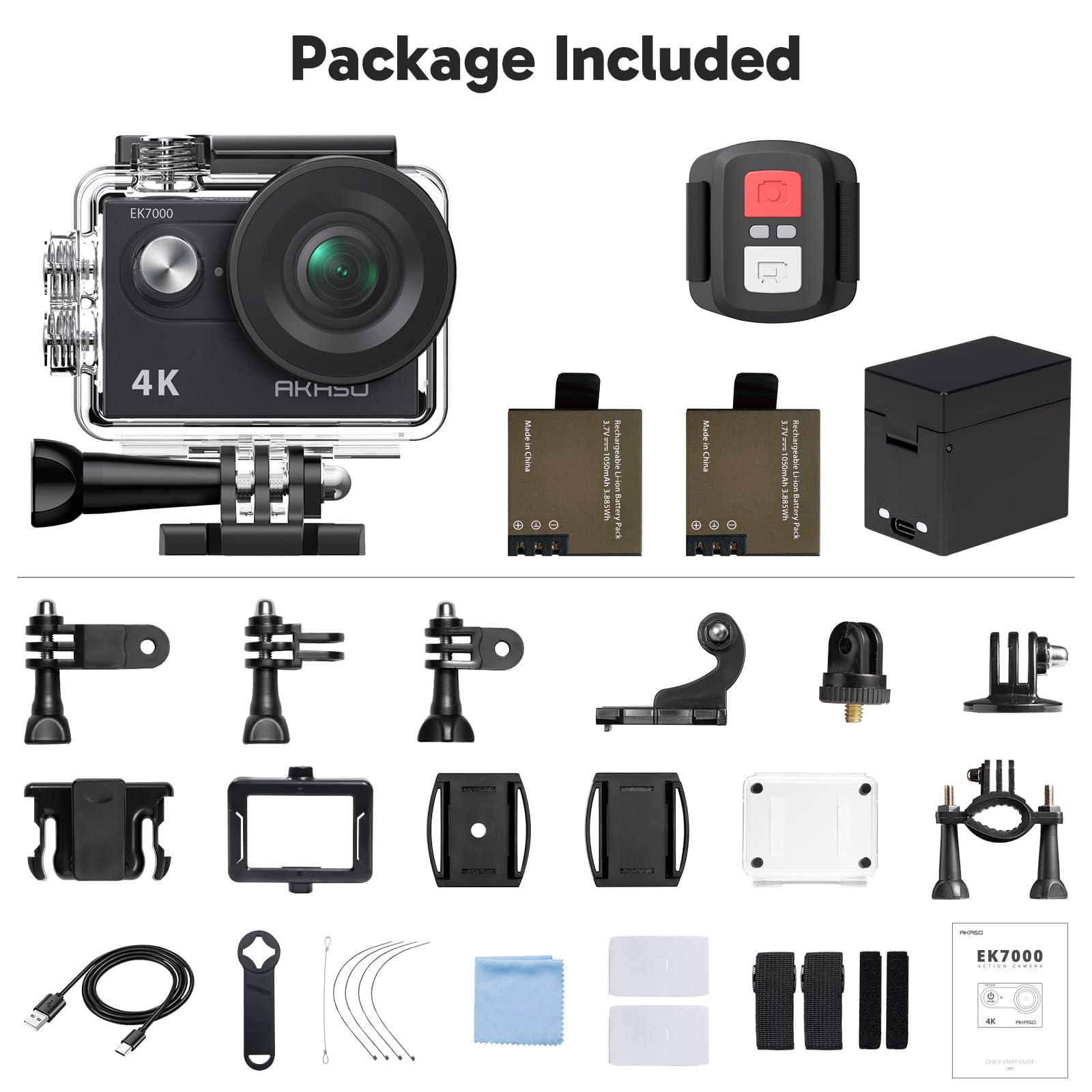 AKASO AKASO EK7000 4K30fps Action Camera - 131ft Waterproof Camera with EIS 4X Zoom Remote Control Ultra HD 20MP Underwater Camera with Accessories Kit
