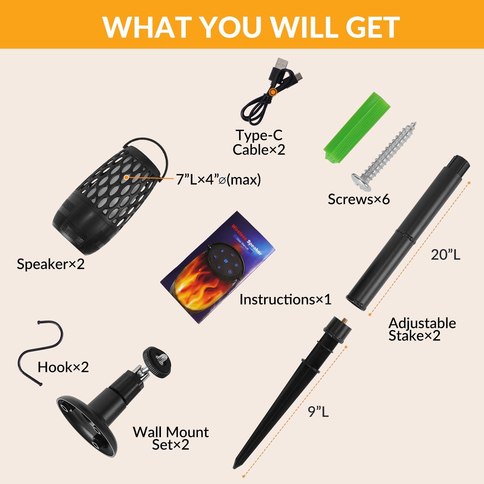 Boopp Outdoor Speakers with Lights, Mens Gifts for Birthday ,Portable Bluetooth Speaker,HD Stereo Sound,Multi-Sync up to 100 Speakers Auto-Pairing IPX7 Waterproof for Patio/Pool/Camping Cool Gadgets 2 Pack