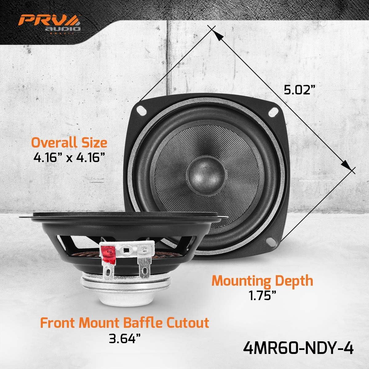 PRV AUDIO PRV AUDIO 4" Full-Range Neodymium Speaker 4MR60-NDY-4 PRO Audio Midrange - 60 Watts, 4 Ohm - Compact and Powerful Driver for Car Audio - Low Profile, High Fidelity Sound (Single)