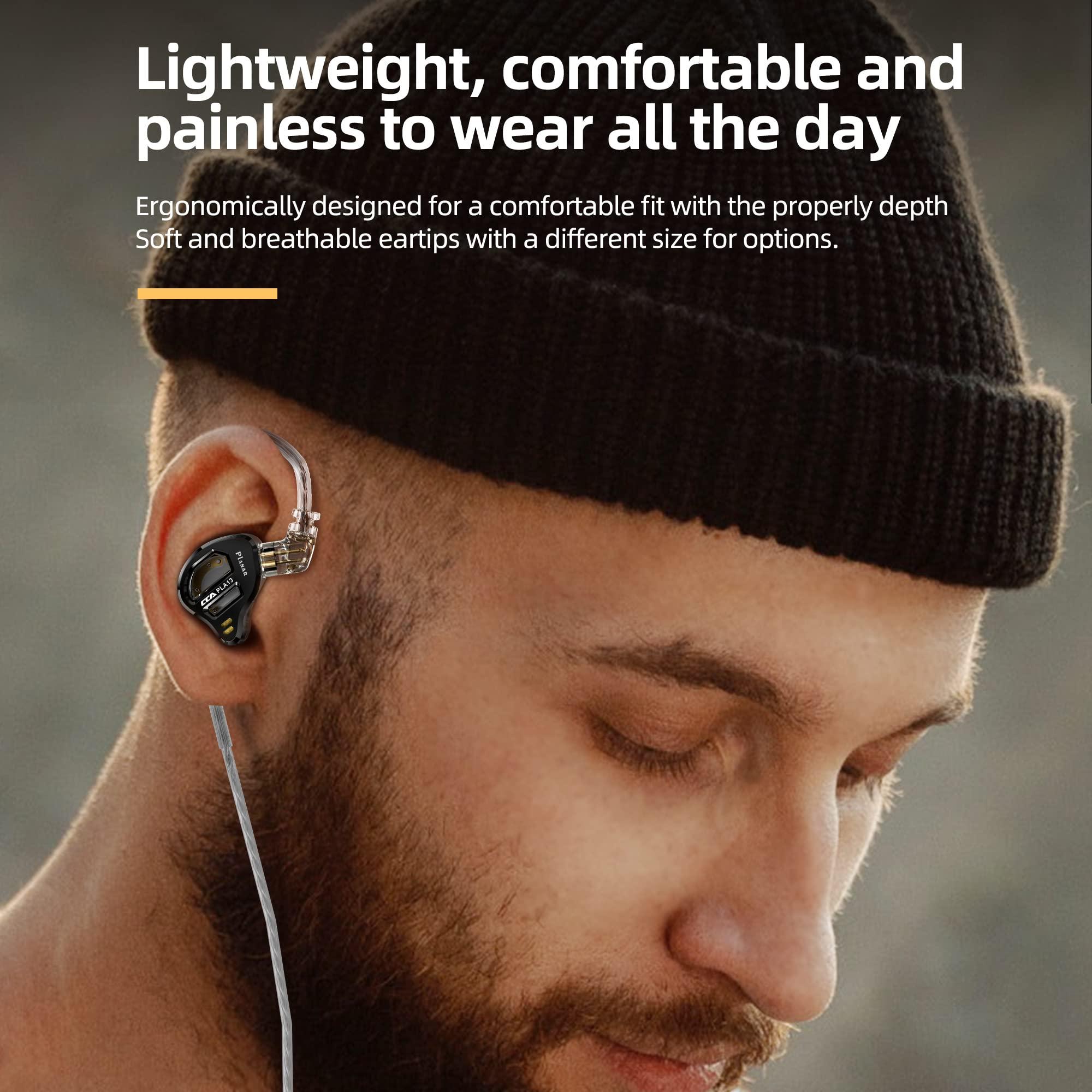 erjigo CCA PLA13 Planar Drivers in-ear Headphones Earbuds, CCA in-ear Monitor Bassy Earphones, iem HIFI Wired ear buds for Audiphile (Black, with Microphone)