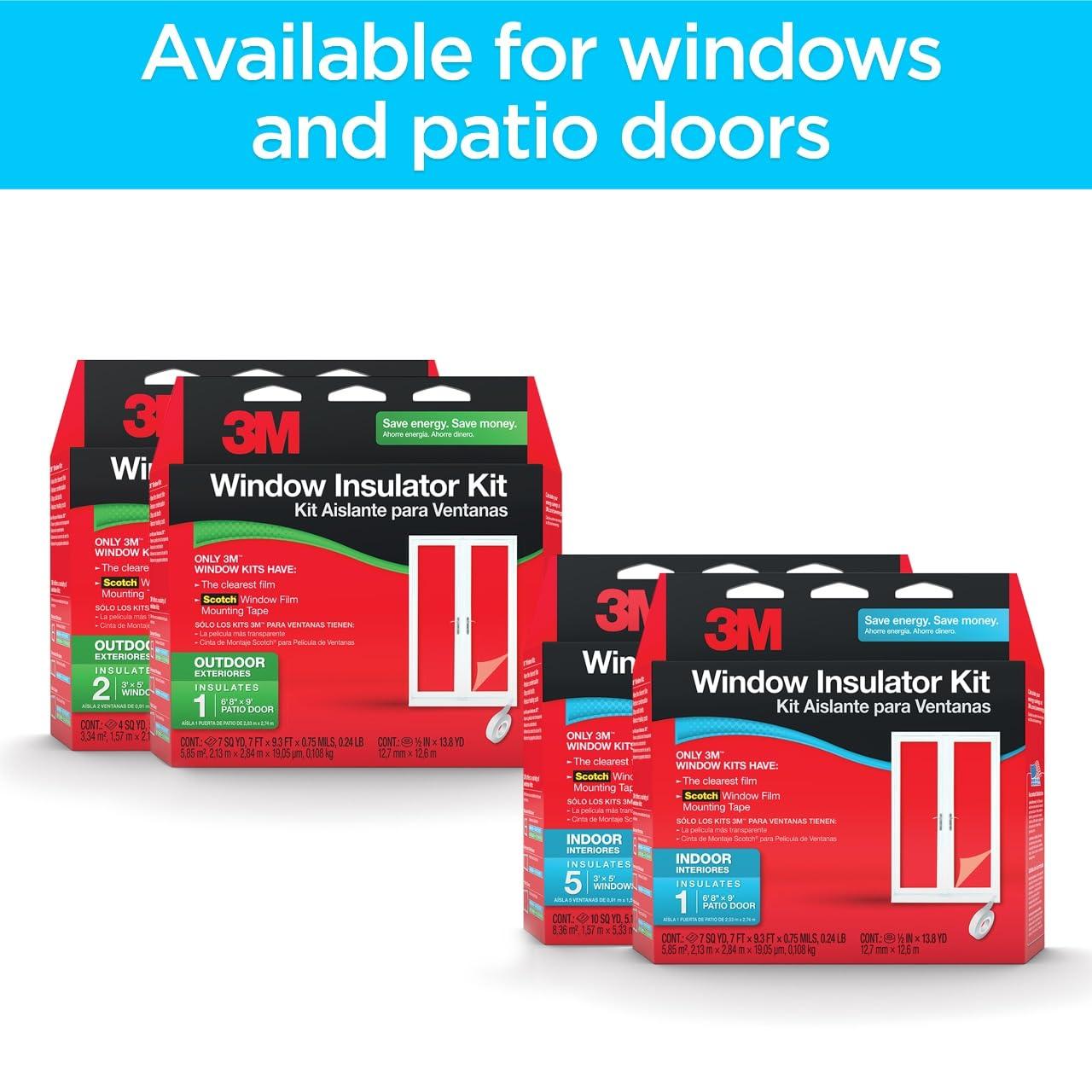 3M 3M Indoor Patio Door Insulation, Insulator Kit for 6\'-8\" x 9\' ft Patio Door, Keeps Cold Air Out and Warm Air In, Includes Heat Shrink Window Film and Scotch Window Film Mounting Tape (2144W-6)