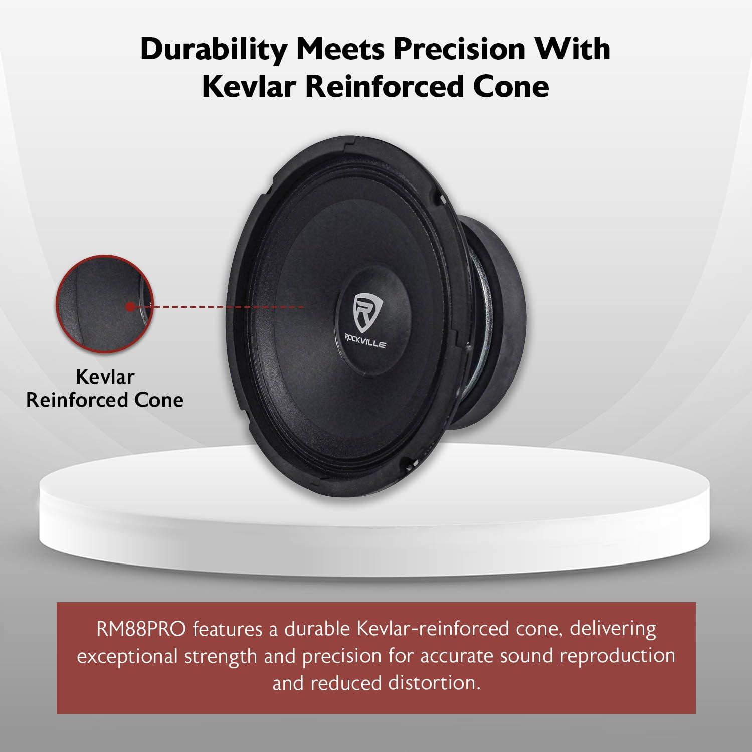 Rockville Rockville RM88PRO Mid-Range Competition Car Speaker, 8, 300W, 8 Ohm, Kevlar Cone, Open Basket, CEA Compliant, 100oz Magnet, Perfect for Car Audio