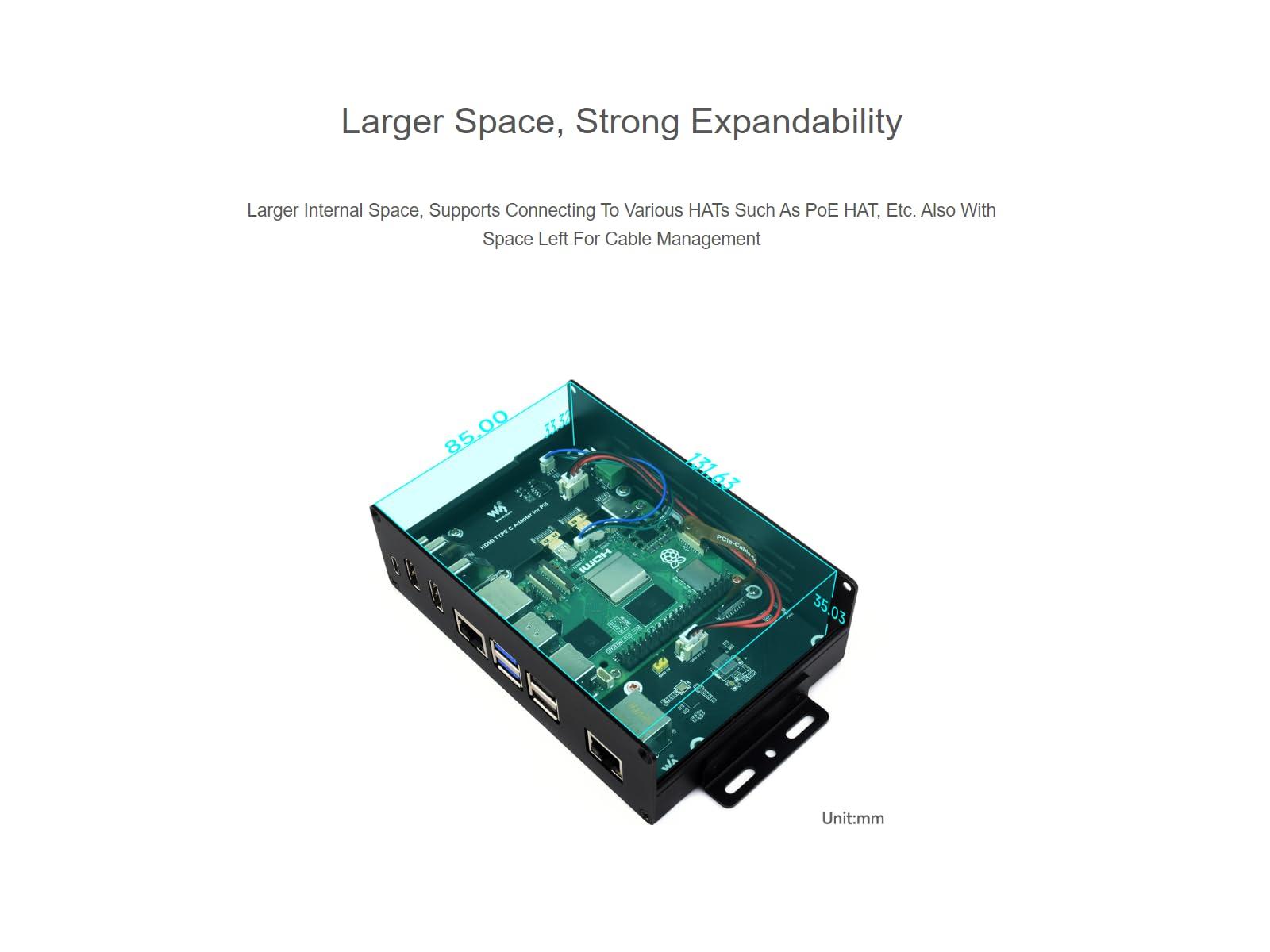waveshare waveshare Multi-Functional All-in-one Mini-Computer Kit Designed for Raspberry Pi 5,Aluminum Alloy Case+Pi5 HDMI and Type-C Adapter+PCIe to M.2 Board