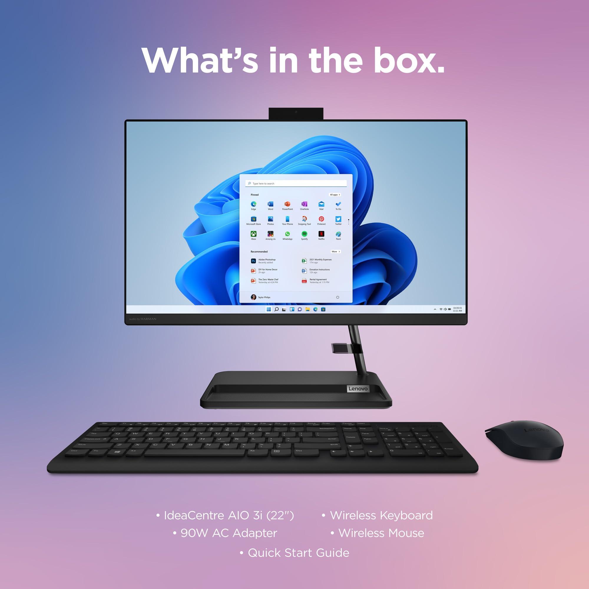 Lenovo Lenovo IdeaCentre AIO 3i - All in One Desktop - PC Computer - Mouse & Keyboard Included - 21.5\" FHD Display - Windows 11-8GB Memory - 256GB Storage - Intel Core i3-1215U