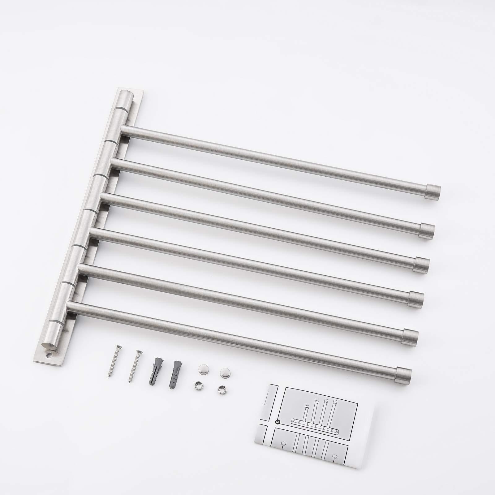 KES KES Swing Out Towel Bar, 6-Bar Folding Arm Swivel Hanger Bathroom Storage Organizer Wall Mount Rustproof 13 Inch SUS 304 Stainless Steel Brushed Finish, A2102S6-2