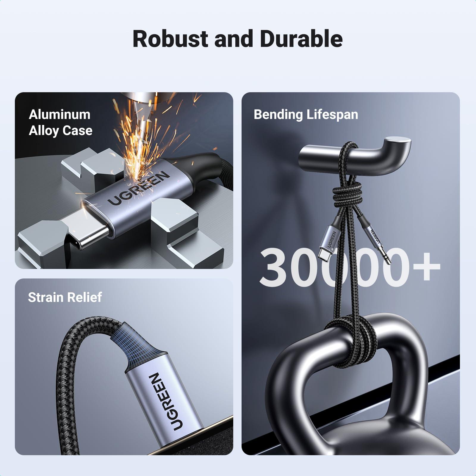 UGREEN UGREEN Aux to USB C Type C to 3.5mm Audio Adapter Hi-Fi Stereo Cord Headphone Male Car Auxiliary Cable Compatible with iPhone 16 15 Pro Max Plus, Galaxy S25 S24 Ultra iPad Pixel 9, Grey, 3.3FT