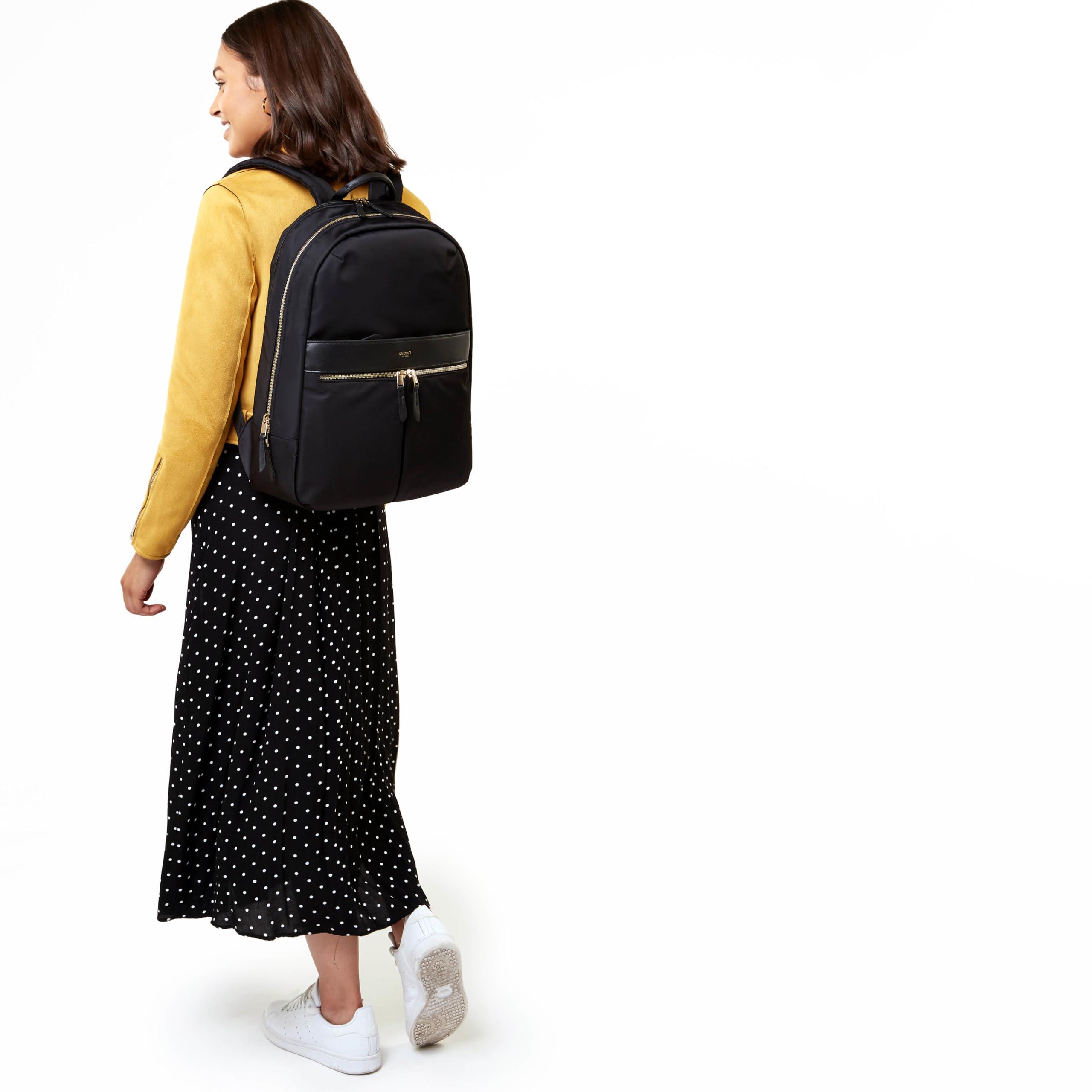 KNOMO KNOMO Beaufort 15.6" Laptop Backpack Work Bag Purse for Women Large Travel Rucksack with Golden Zip, Black