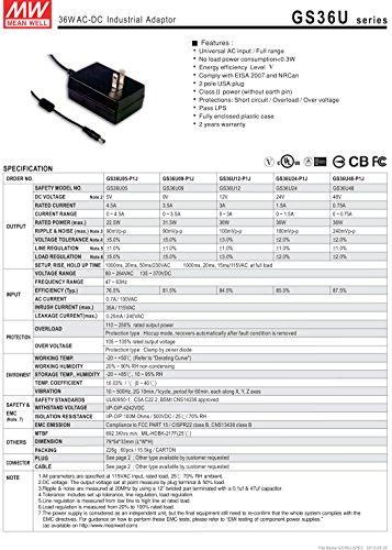 MEAN WELL Mean Well Original GS36U24-P1J AC-DC Green Industrial Adaptor 24V 1.5A 36W
