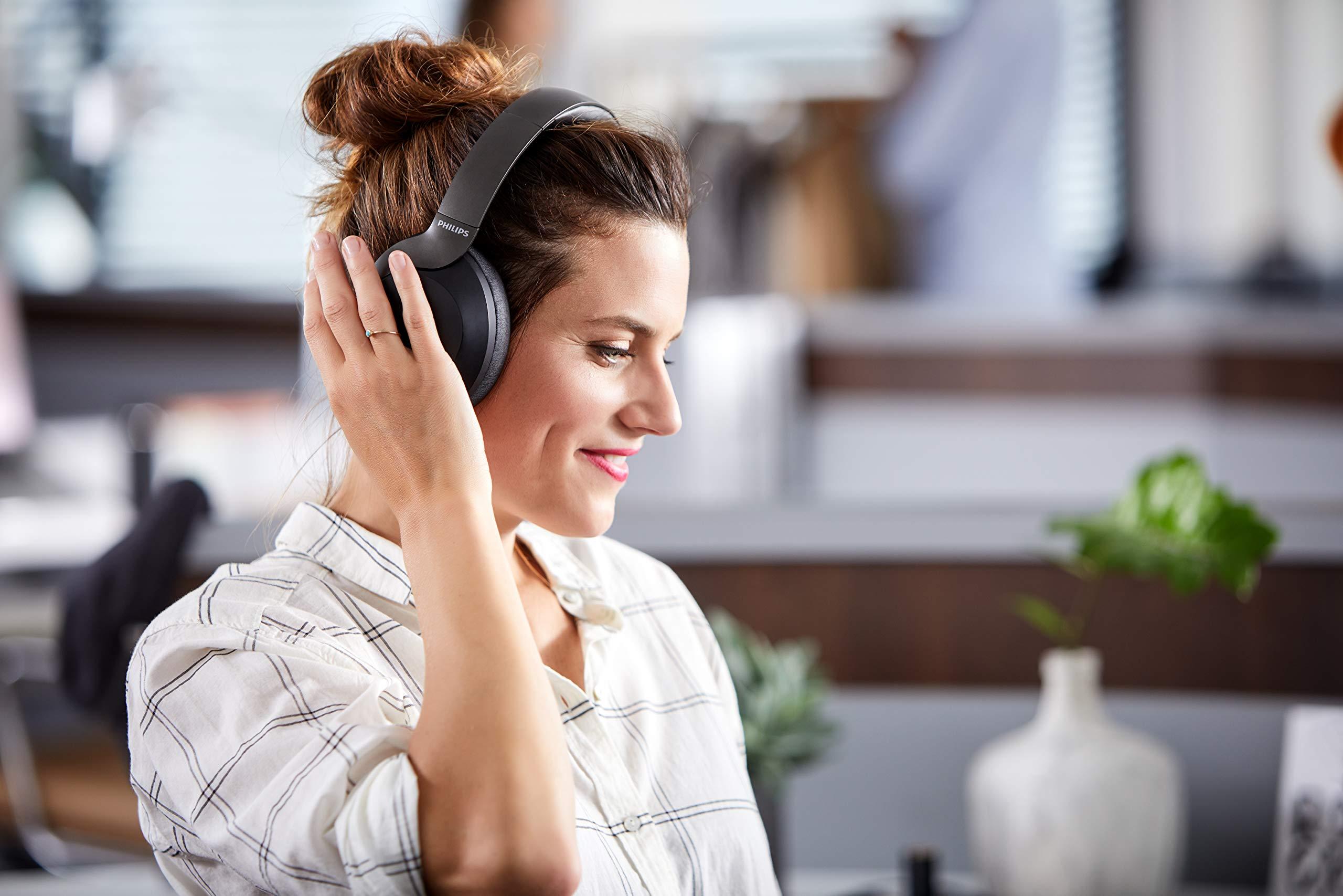 PHILIPS Philips Audio Performance TAPH805BK Bluetooth 5.0 Active Noise Cancelling Over-Ear Headphones with Google Assistant (Black)