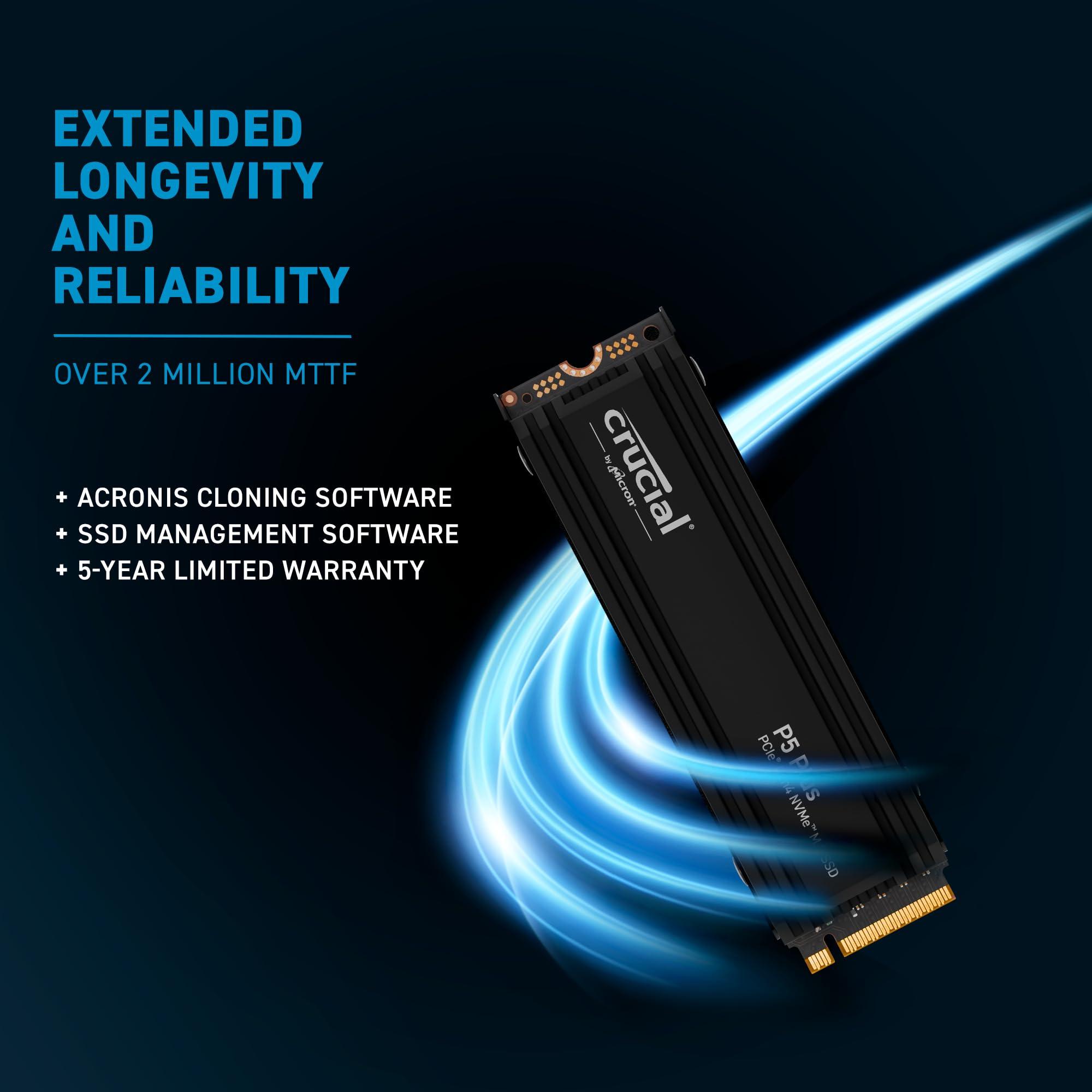 Crucial Crucial P5 Plus 2TB Gen4 NVMe M.2 SSD Internal Gaming SSD with Heatsink, Compatible with PlayStation 5(PS5) - up to 6600MB/s - CT2000P5PSSD5