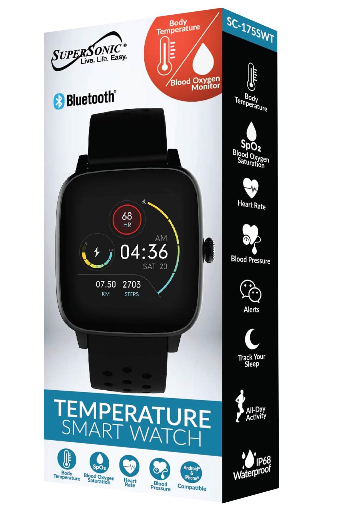 Supersonic Supersonic SC-175SWT 1.4-inch HD Touch Screen Smartwatch with Body Temperature Monitor, Health Monitoring, 100+ Watch Faces, Multi-Sport Tracking, IP68 Waterproof for Android and iOS iPhone