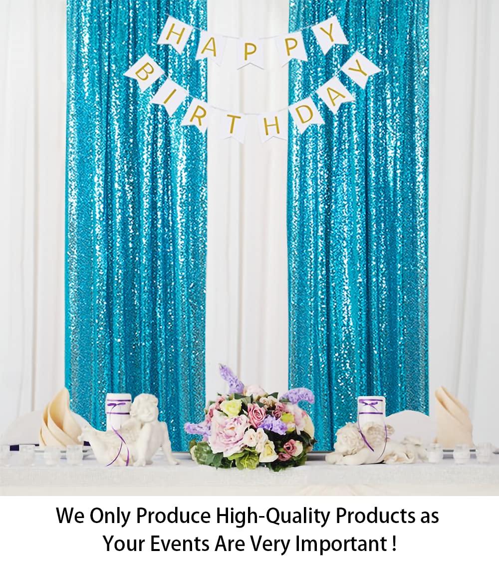 ShinyBeauty ShinyBeauty Sequin Backdrop Curtains 4 Panels Aqua 2FTx8FT Sequin Fabric Photo Backdrop Curtains Turquoise Glitter Curtains for Party