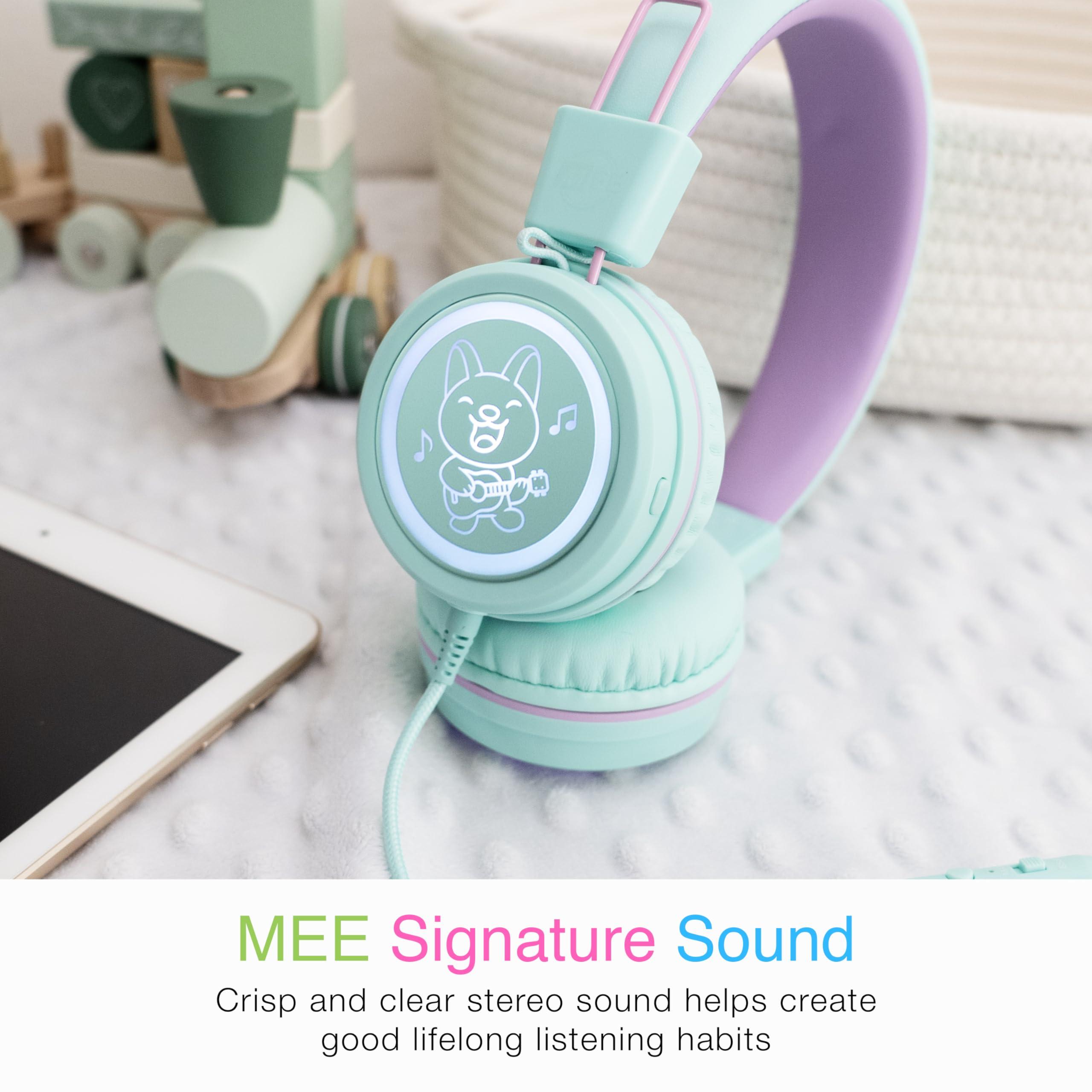 MEE audio MEE audio KidJamz KJ55 Safe Listening USB-C Headphones for Children with Multicolor LED Lights, Volume Limiter, & Microphone; On-Ear Wired Kids Headset for iPhone 16, iPad, & USB Type C Devices (Mint)