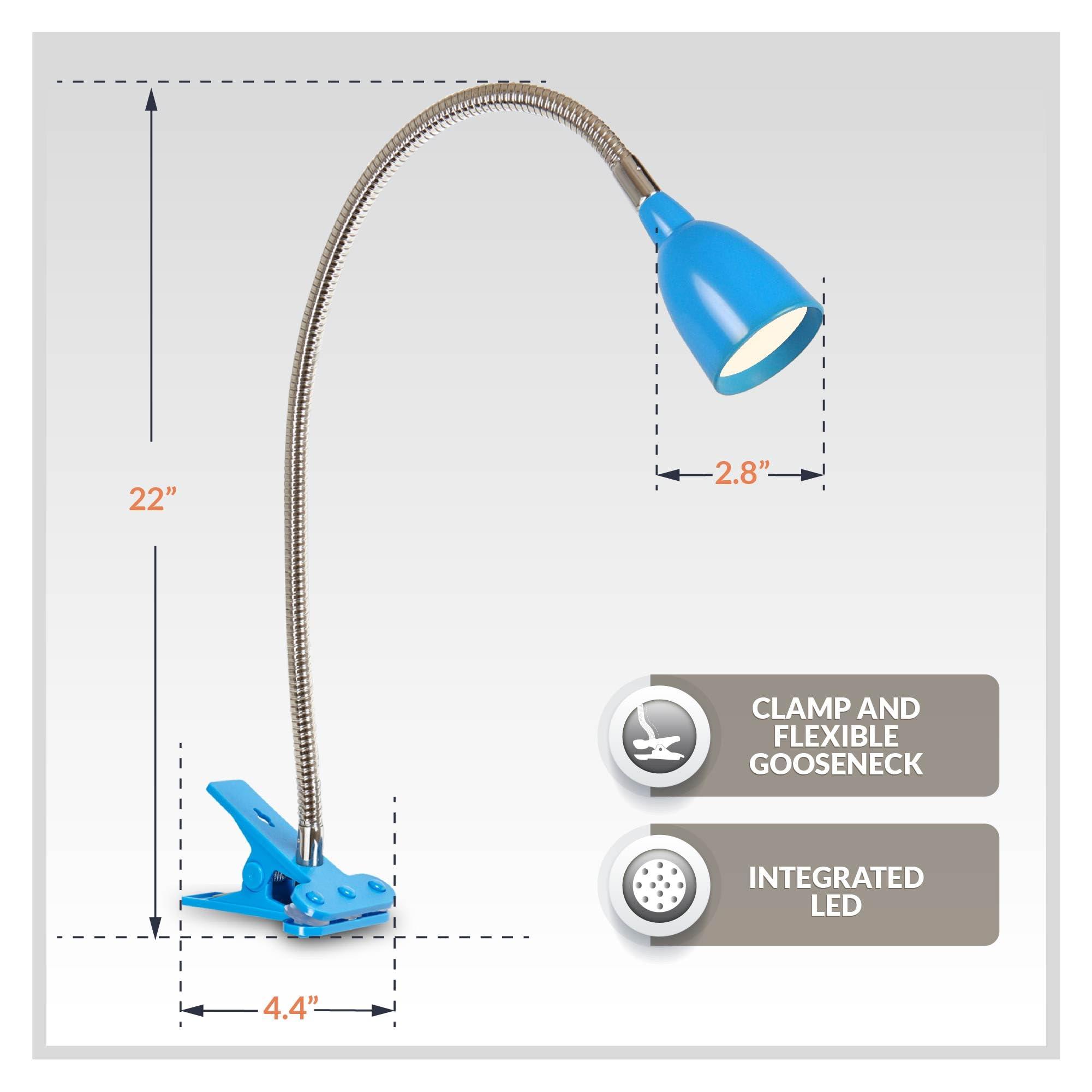 Newhouse Lighting Newhouse Lighting NHCLP-LED-BLU Blue Metal Flexible Clamp-Style LED Goose Neck Desk Lamp in 3000K Warm White Color Temperature with Power Adapter and 6 ft. Power Cord