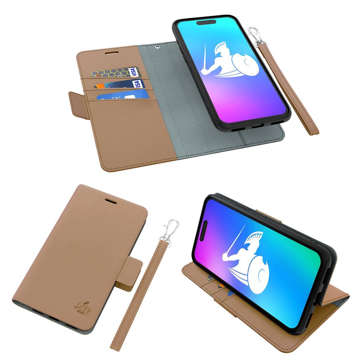 DefenderShield DefenderShield EMF Protection & 5G Anti Radiation iPhone 14 Plus Case - RFID Blocking EMF Shield Detachable Wallet Case with Magnetic Closure (Brown)