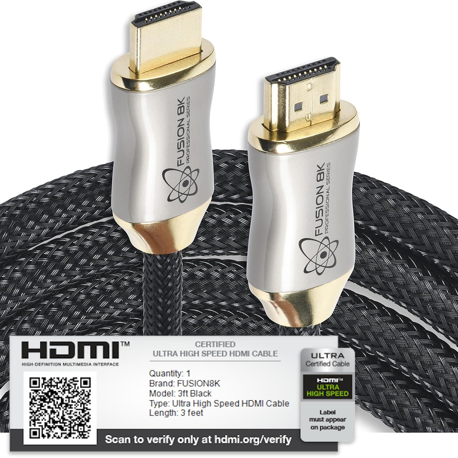 Fusion8K Fusion8K HDMI 2.1 Certified Cable Supports 10K 8K @60Hz and 4K @120Hz Compatible with All TVs, BluRay, Xbox Series X, PS5 (3 Feet)