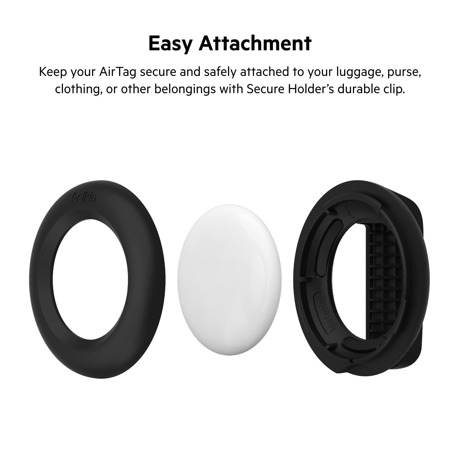 Belkin Belkin Apple AirTag Secure Holder with Clip - Durable Scratch Resistant Case Air Tag Spring Loaded Attach to Backpack, Clothing, and Luggage Black