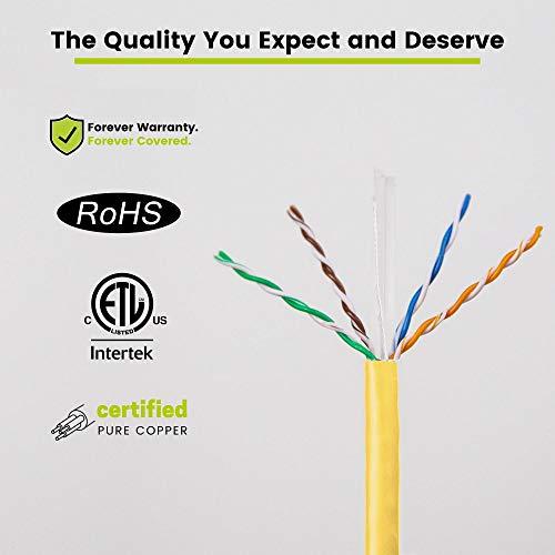 TRUE CABLE trueCABLE Cat6 Riser (CMR), 1000ft, Yellow, 23AWG 4 Pair Solid Bare Copper, 550MHz, PoE++ (4PPoE), ETL Listed, Unshielded Twisted Pair (UTP), Bulk Ethernet Cable