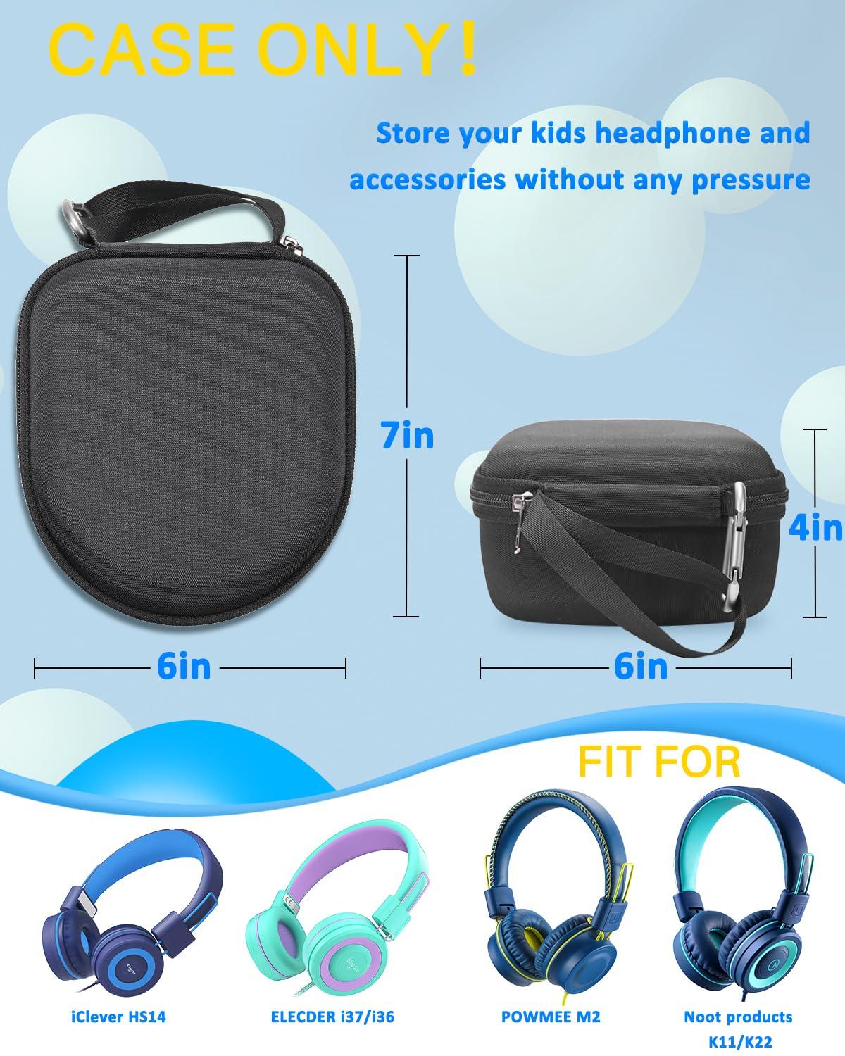 RAIACE RAIACE Headphone Storage Case Compatible with Noot Products K11/K22/iClever HS 14/Elecder i37/i36/POWMEE M2 Children's Headphones (Case Only)-Black