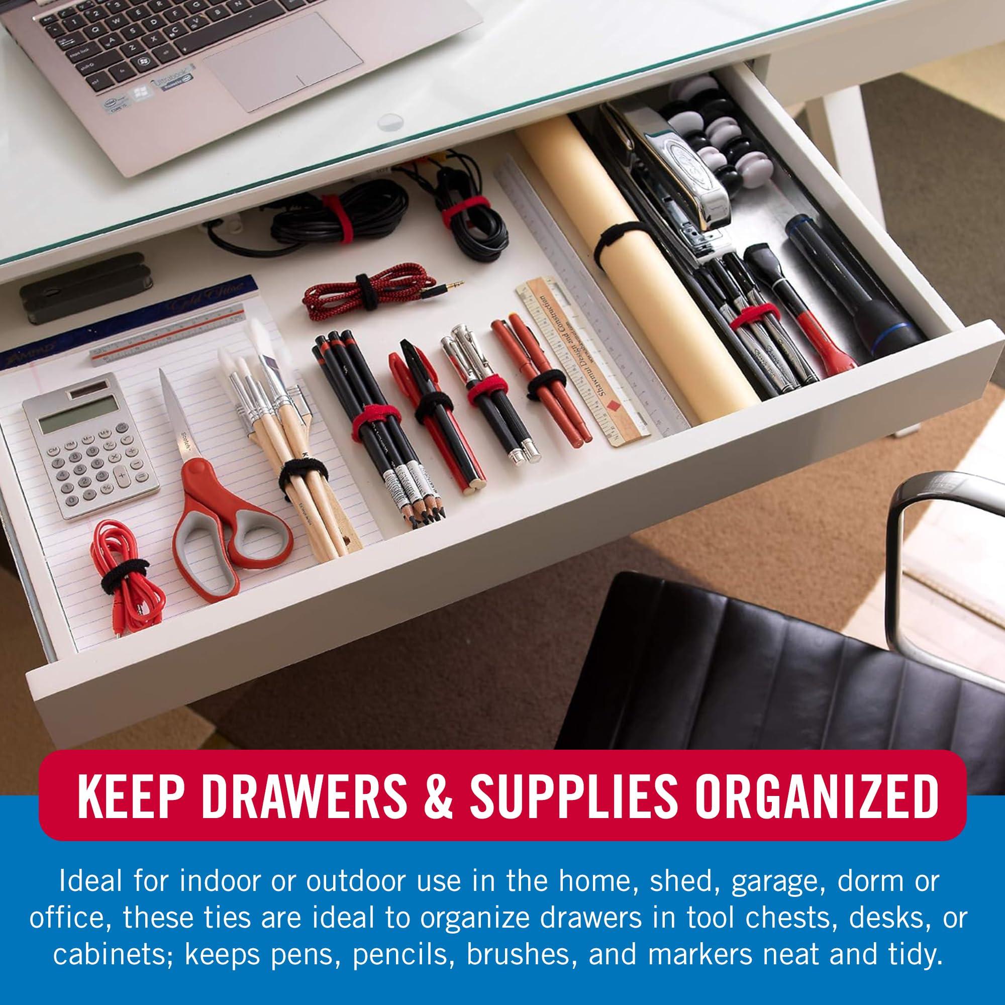 VELCRO Brand VELCRO Brand ONE-WRAP Cable Ties, 100Pk, 8 x 1/2\" Black Cord Organization Straps, Thin Pre-Cut Design, Wire Management for Organizing Home, Office and Data Centers