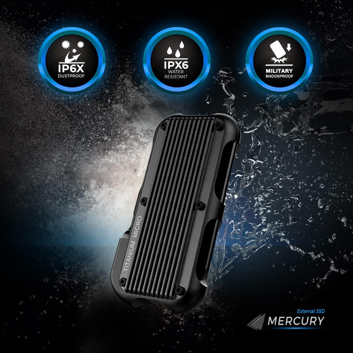 Titanium Micro Titanium Micro External SSD 1TB - Mercury Portable SSD, Up to 1000MB/s, USB 3.2 Gen 2 USB-C USBA, Rugged IP66 Water Resistance, Drop Proof, External Solid State Drive Slim and Lightweight Storage