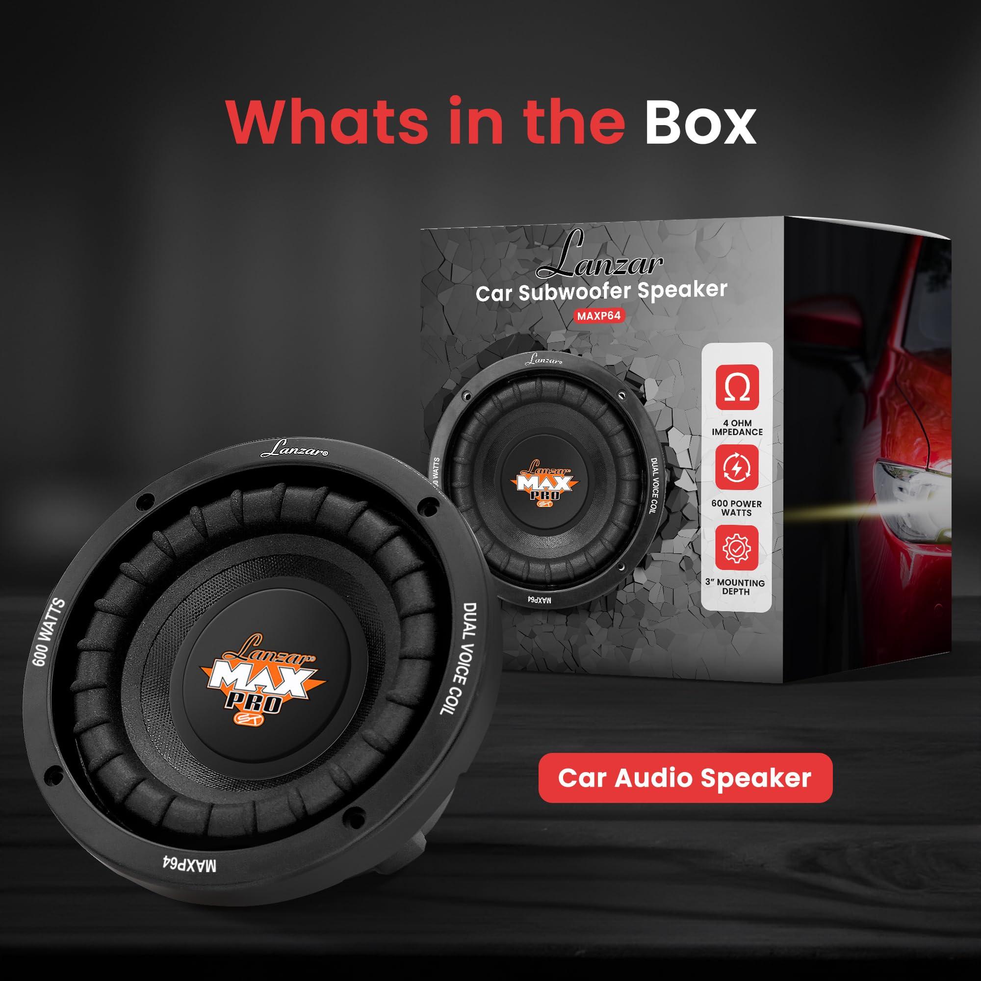 LANZAR Lanzar 6.5 Car Subwoofer Speaker - Black Non-Pressed Paper Cone, Aluminum Voice Coil, 4 Ohm Impedance, 600 Watt Power and Foam Edge Suspension for Vehicle Audio Stereo Sound System - MAXP64