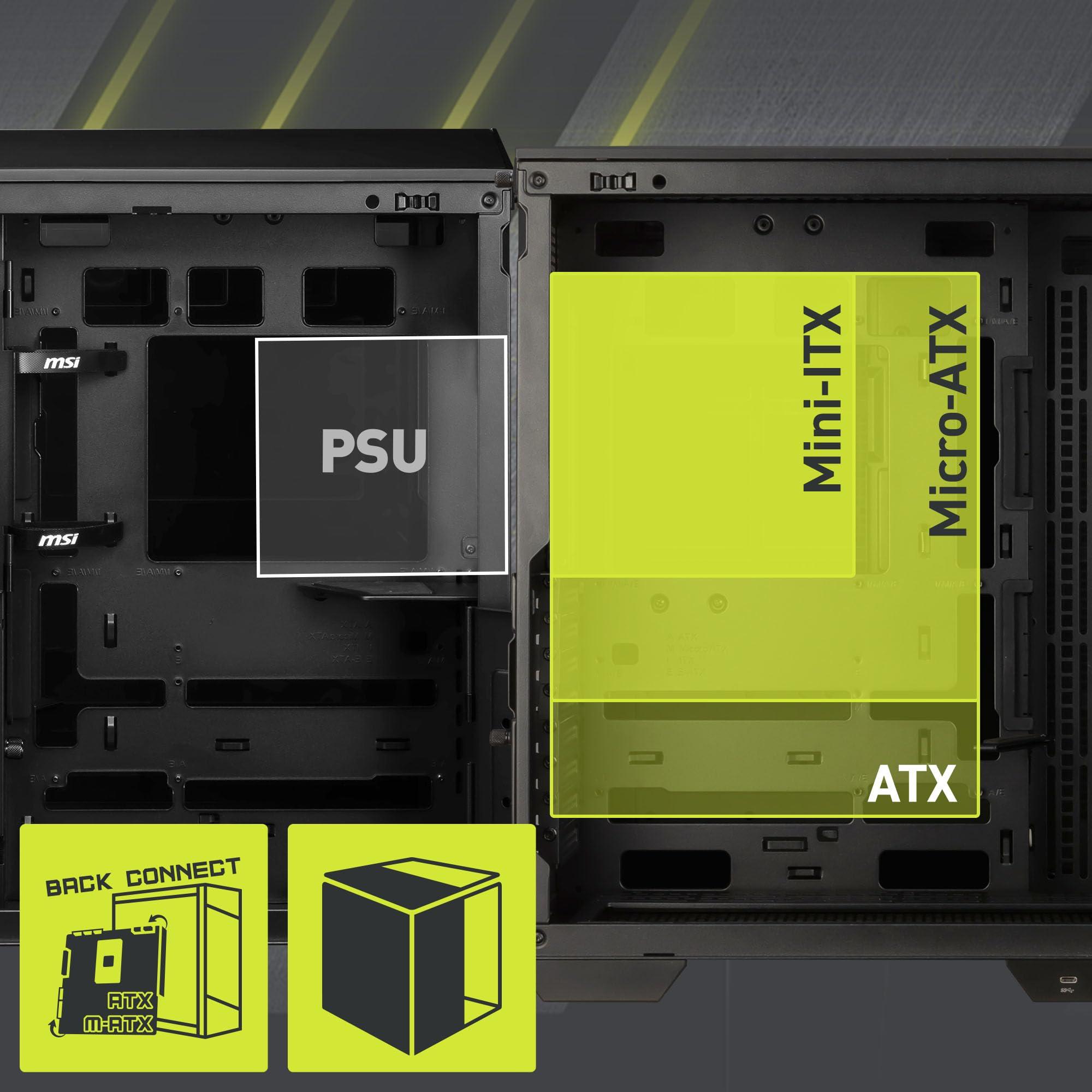 MSI MSI MAG PANO 100L PZ - Premium Mid-Tower Gaming PC Case - Tempered Glass Side Panel - Liquid Cooling Support up to 360mm Radiator - Vented Front Panel