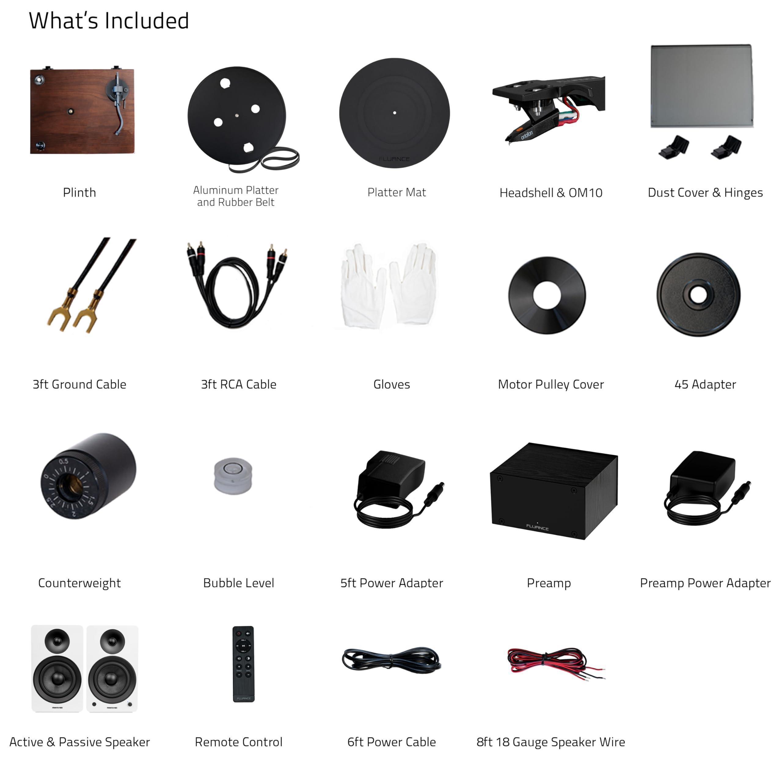 Fluance Fluance RT82 Reference High Fidelity Vinyl Turntable (Walnut), PA10 Phono Preamp and Ai81 Powered Floorstanding Speakers (White Walnut), Ortofon OM10 Cartridge, 150W Class D Amplifier, Bluetooth