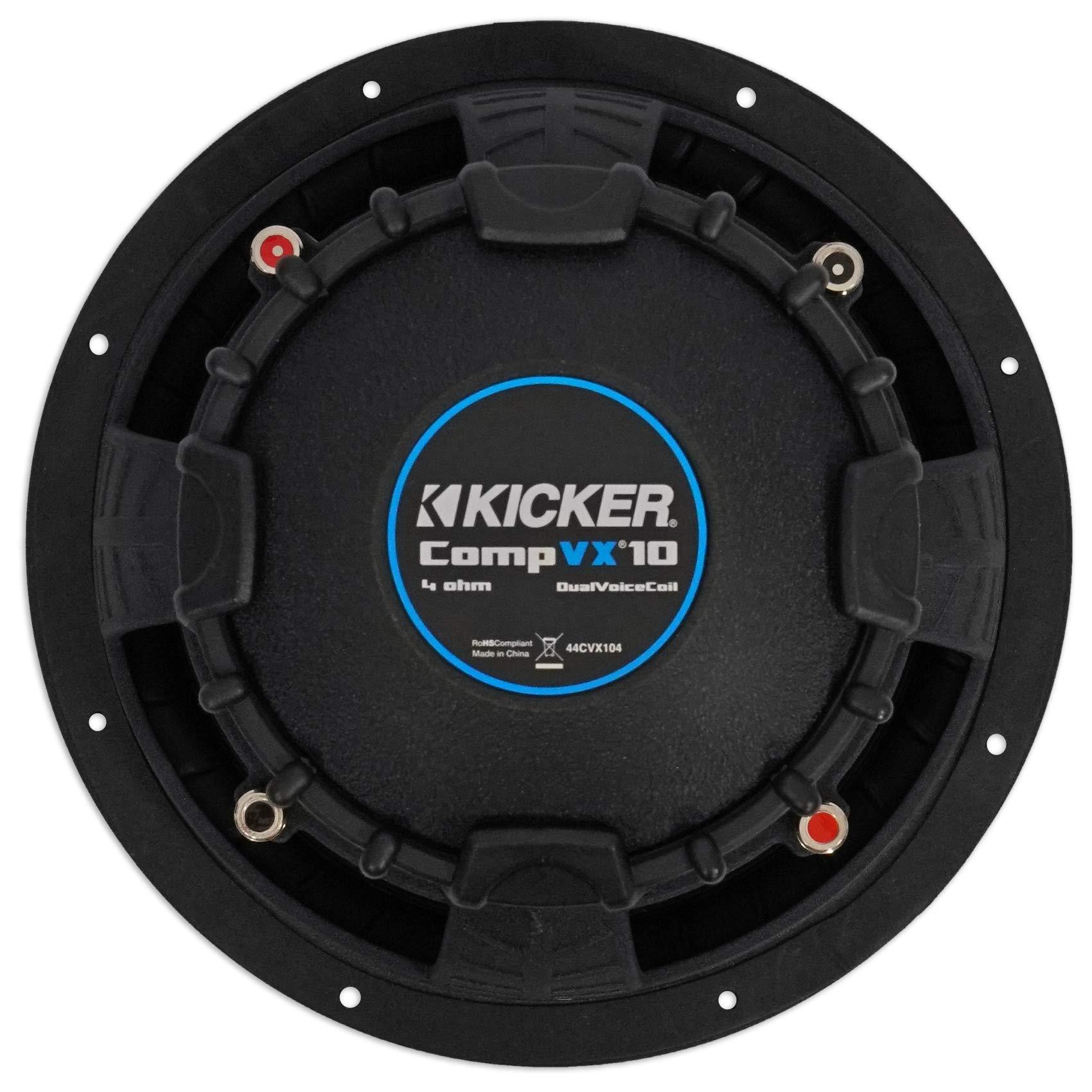 KICKER Kicker 44CVX104 Comp VX CVX 10\" 1200W Car Subwoofer Bundle with Rockville RSV10 Single Vented Subwoofer Enclosure Box and Single Sub Box Enclosure Installation Kit