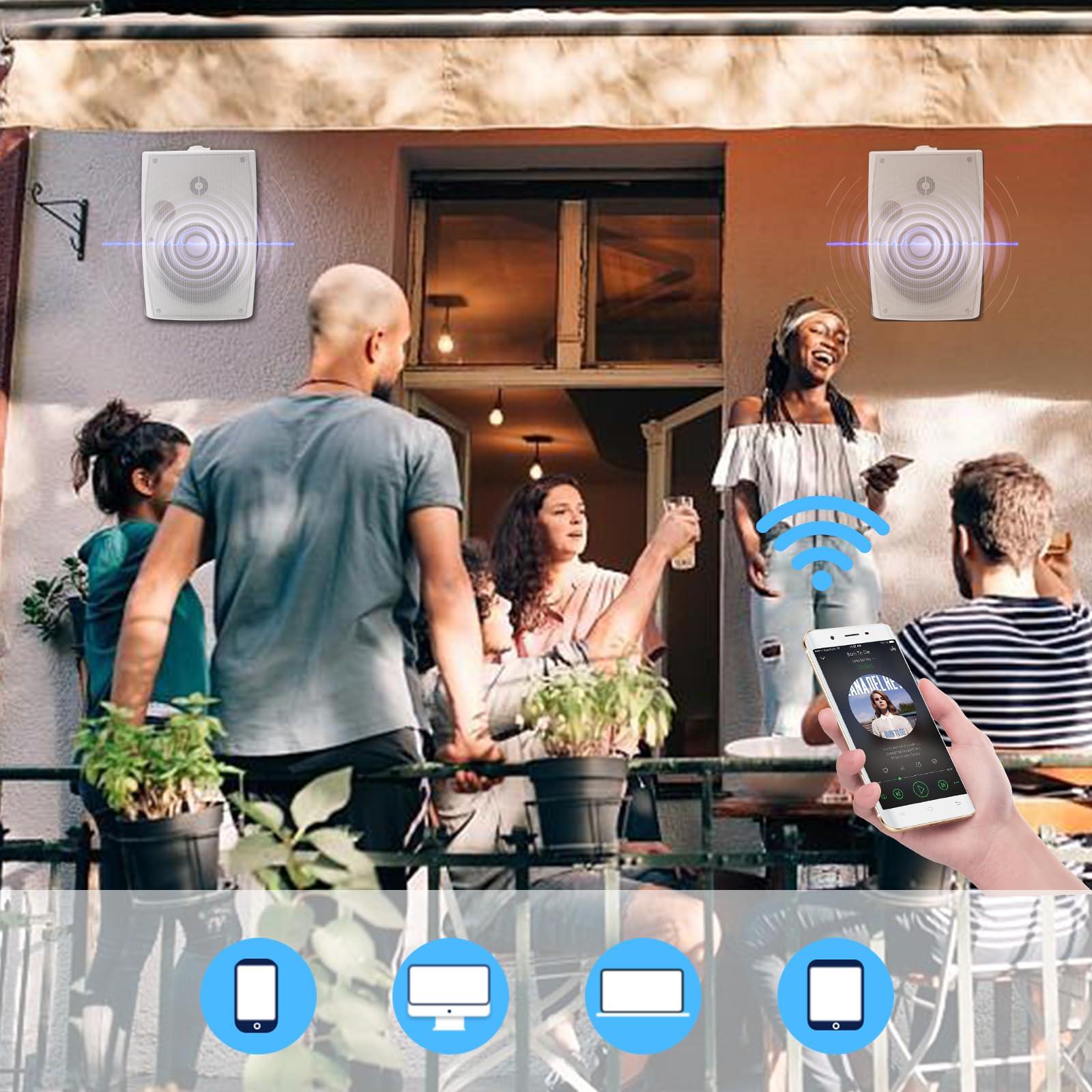 Herdio Herdio 6.5 Inches Indoor Outdoor Bluetooth Speakers Waterproof Wired 400 Watts with Powerful Bass,2 Way Wall Mount Speakers All-Weather Durability for Patio Home Deck Porch Backyard(Pair,Withe)