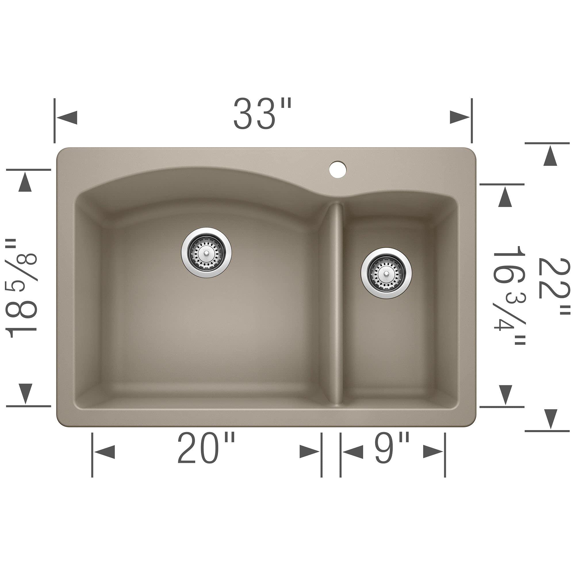 BLANCO BLANCO 441282 Diamond Silgranit 70/30 Double Bowl Drop-in/Undermount Kitchen Sink, 33'' x 22'' x 9-1/2'', Truffle