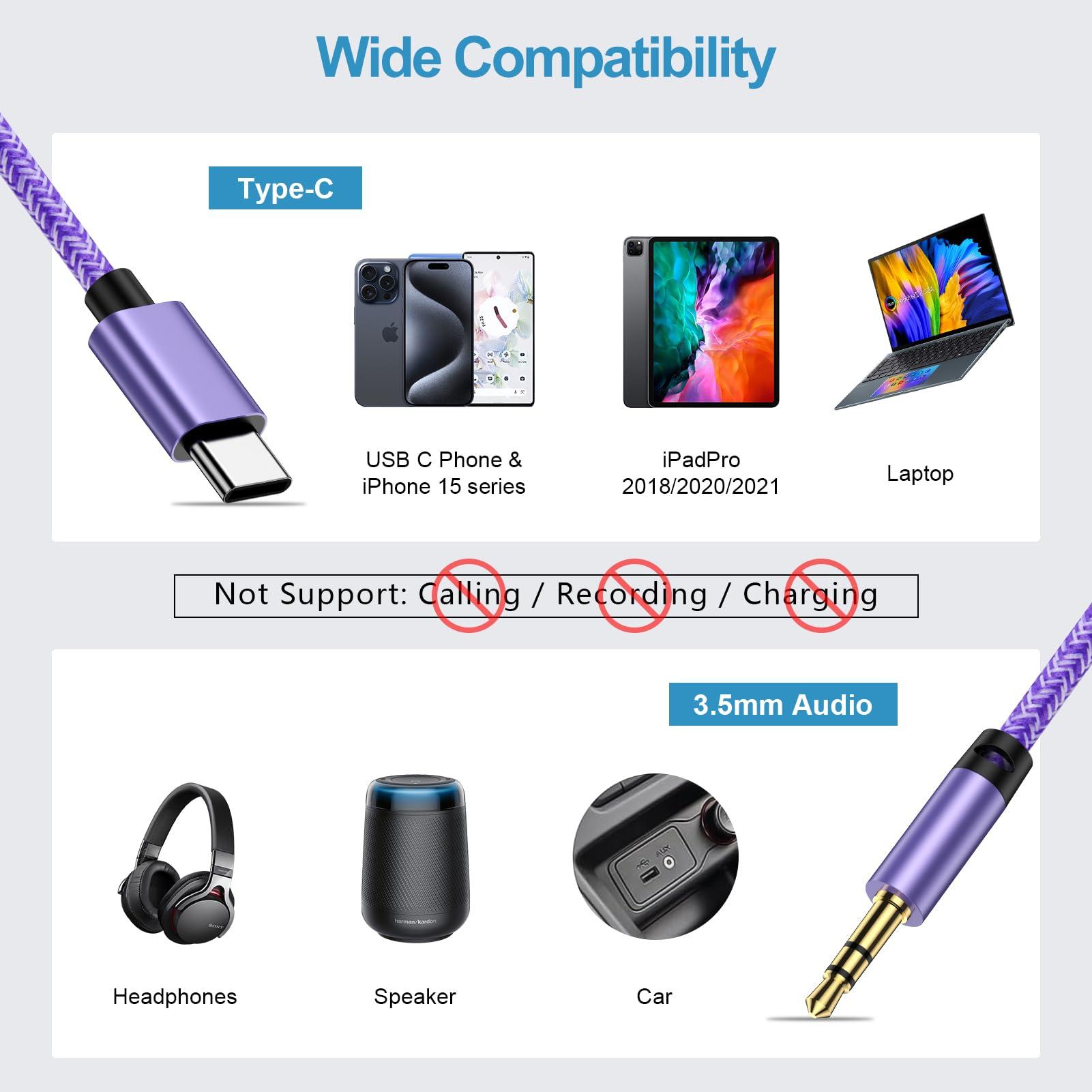 ABCPOW Samsung Audio Aux Car Stereo Jack Cable 3.3ft USB Type C to 3.5mm Headphone Jack Adapter Dongle Cord for Galaxy A17 A26 A36 A56 S25 Ultra S25 Plus S25 S24 Ultra S23 FE A16 A15 A55 A35 A32