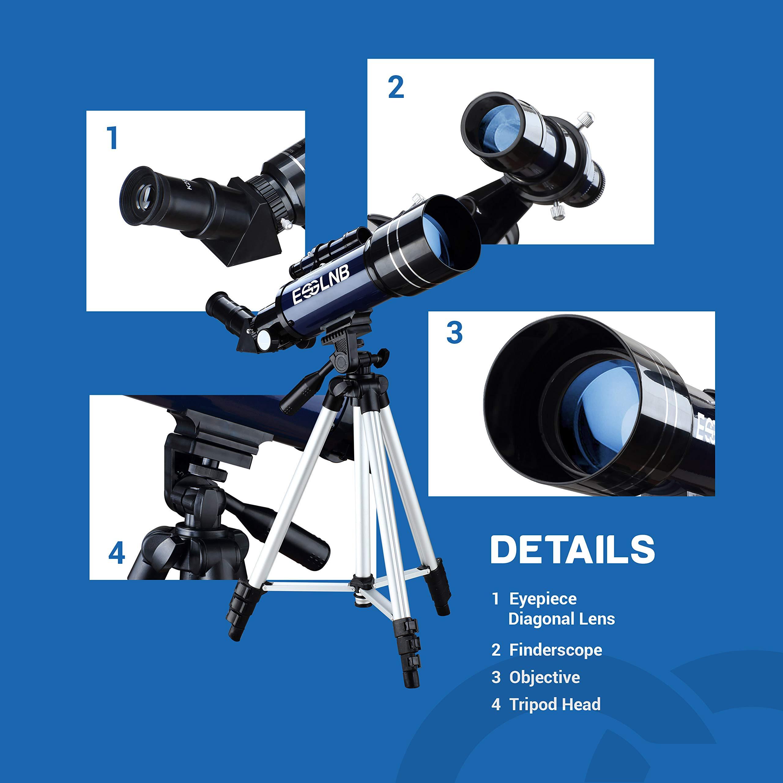 ESSLNB ESSLNB Telescope for Adults, 70mm Aperture Refractor Telescopes (15X-180X) for Astronomy Beginners, Portable Travel Telescope with Phone Adapter & Adjustable Tripod
