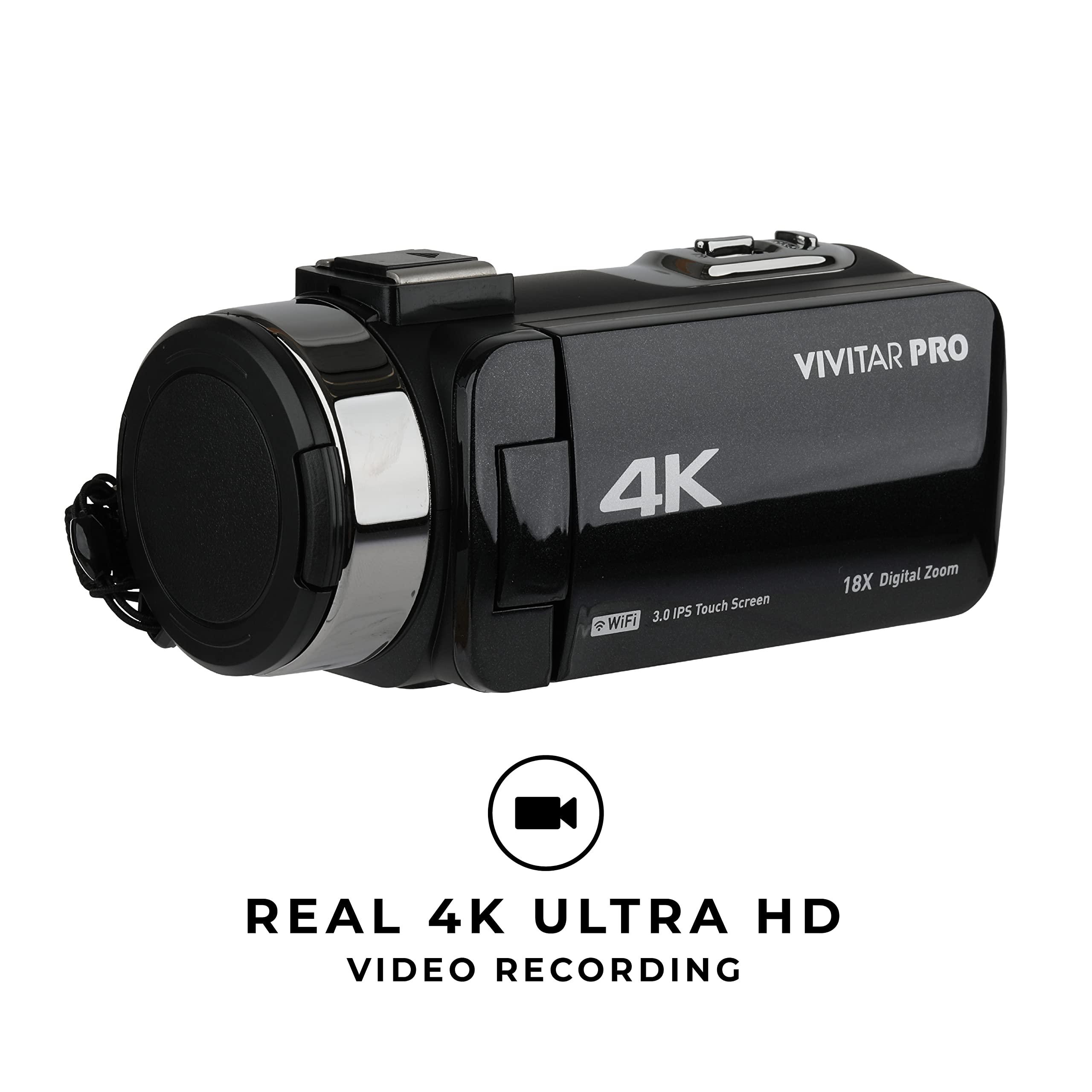 Vivitar Vivitar 4K Video Camera, Wi-Fi Ultra HD Camcorder with 18x Digital Zoom, 3 IPS Touchscreen Video Recorder with Night Vision, Vlogging Camera with 3.5mm Microphone Jack, Rechargeable, SD Card Slot