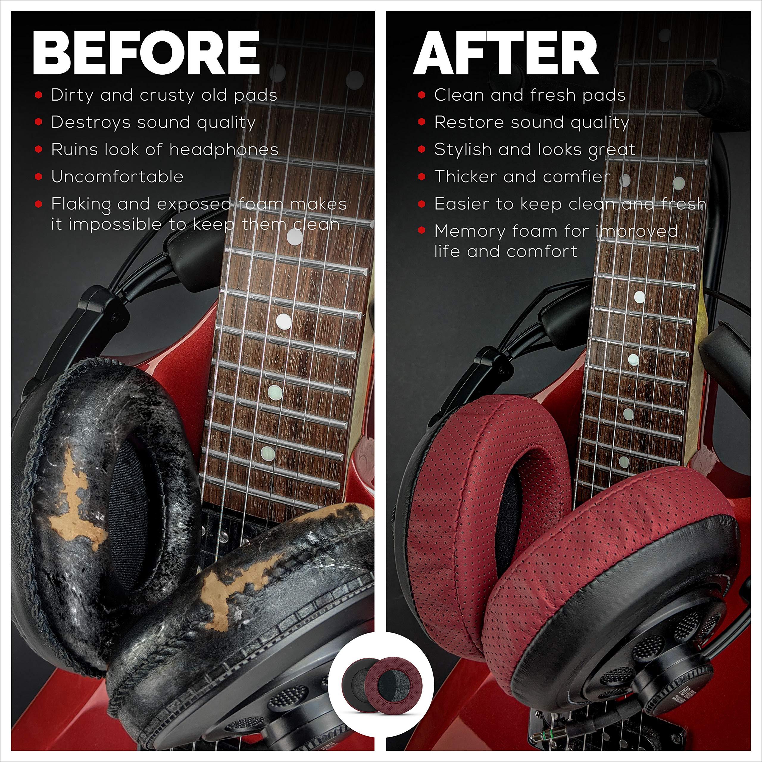 BRAINWAVZ Brainwavz XL Large Replacement Memory Foam Earpads - Suitable for Many Other Large Over The Ear Headphones - Sennheiser, AKG, HifiMan, ATH, Philips, Fostex, Sony (Perforated Red)