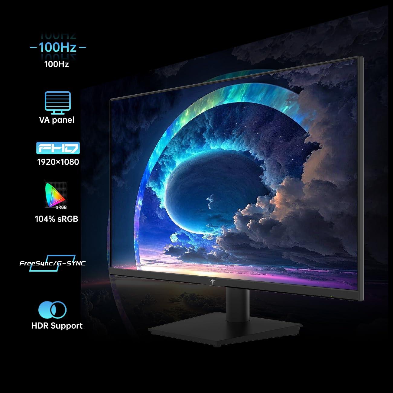 KTC KTC 24 Inch 1080P Full HD Computer Monitor, 100Hz HDR10 Frameless Gaming Monitor with Freesync, HDMI & VGA Ports PC Monitor for Working, VESA, Tilt Adjustable, Eye Care