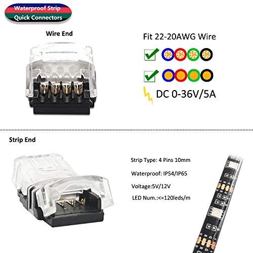 AWSOM AWSOM 4 Pin RGB LED Strip Connectors 10mm Set, RGB LED Strip Extension Cable Wire, Solderless LED Connectors 10mm for 5050 3528 RGB LED Strip Lights