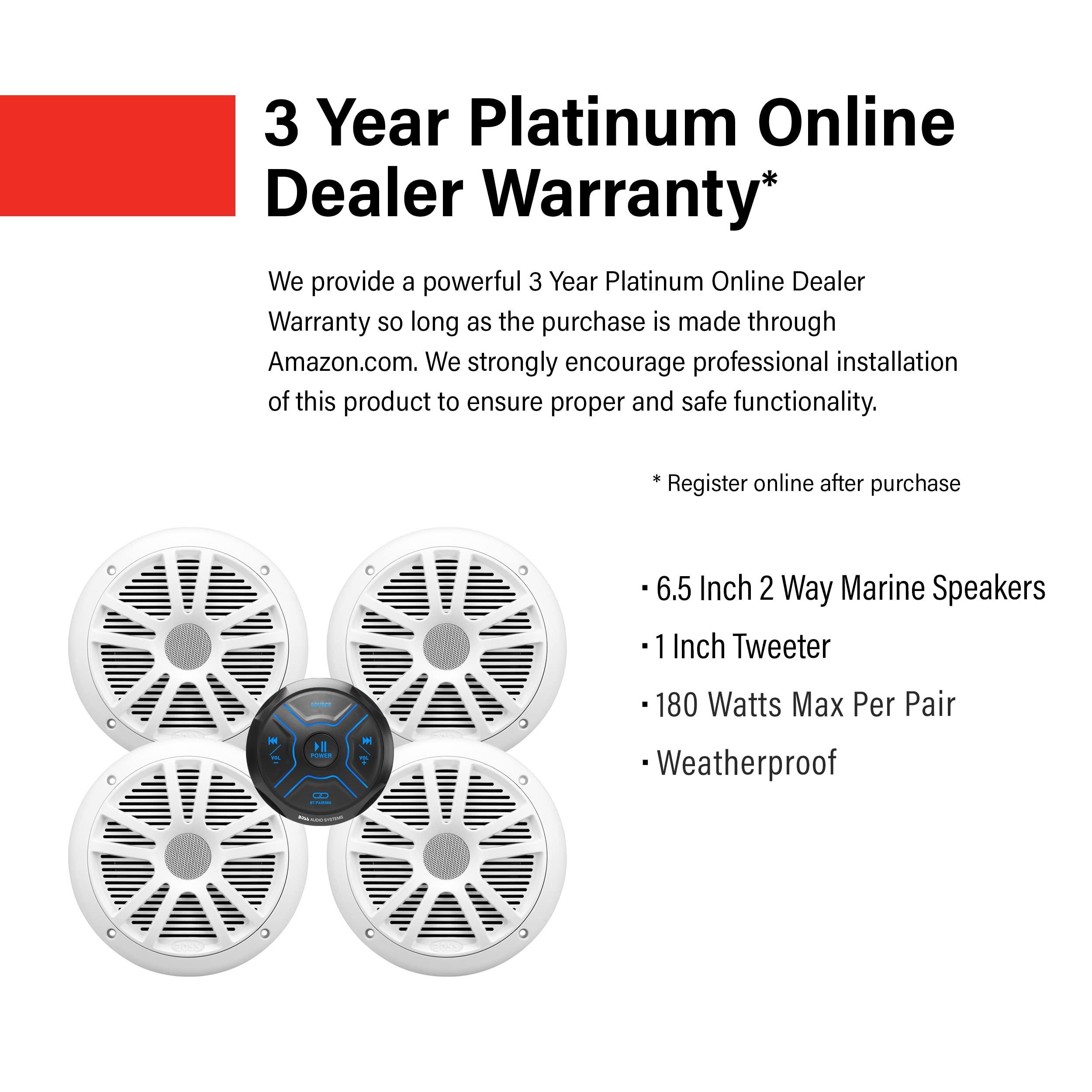 BOSS Audio Systems BOSS Audio Systems MG250W.64 Marine Radio and Speakers Package MGR250B 4 Channel Bluetooth Receiver + 4x MR6W 6.5 Inch Full Range Speakers