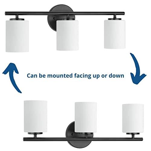 Progress Lighting Replay Collection 3-Light Etched Glass Modern Bath Vanity Light Textured Black