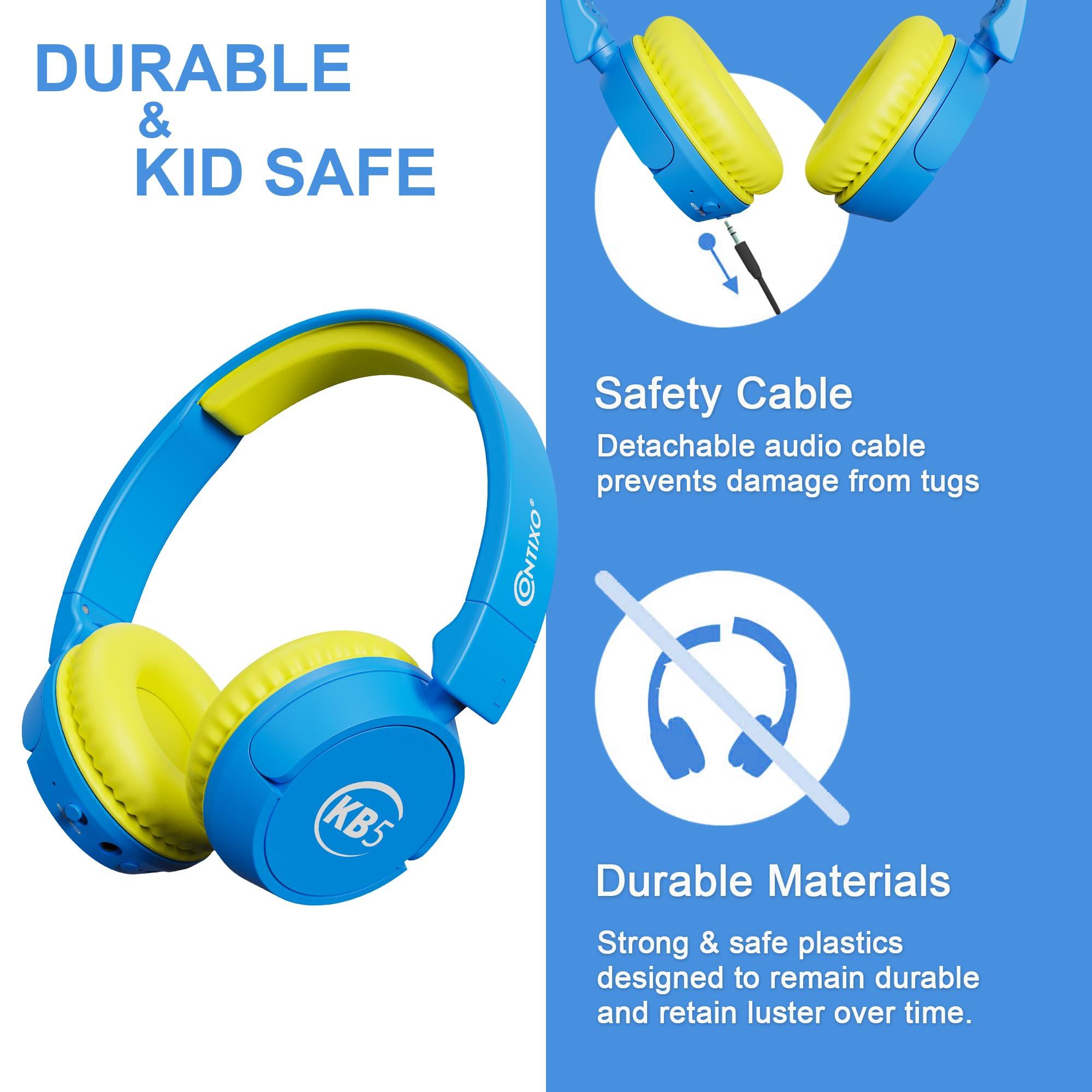 Contixo Contixo KB-5 Kids Headphones - Over The Ear Foldable Bluetooth Wireless Headphone for Kids - 85dB with Volume Limited - Toddler Headphones for Boys and Girls (Blue + Yellow)