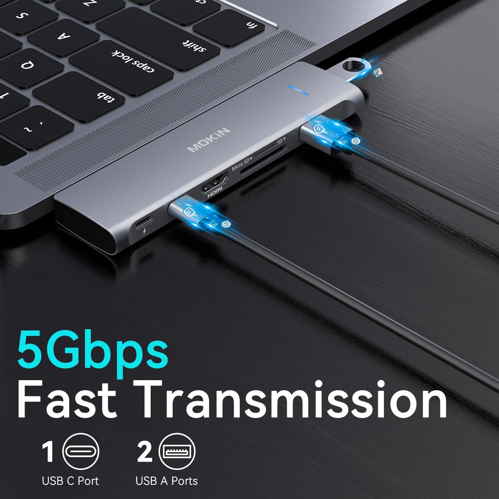 MOKiN USB C Adapter for MacBook Pro 2023 2022 2021, MacBook Pro USB Adapter, 7 in 2 MacBook Pro Accessories for MacBook Pro/Air M1M2M3, Mac Dongle with 4K HDMI, 2 USB 3.0, TF/SD, USB-C 100W and Thunderbolt3