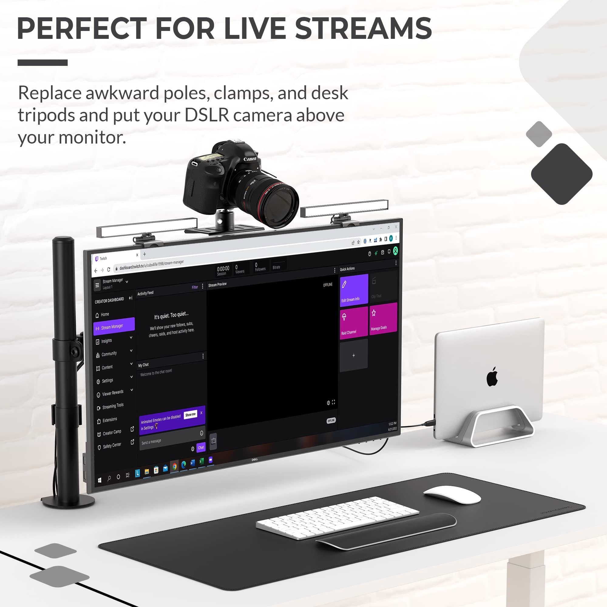 HumanCentric HumanCentric DSLR Monitor Mount Small, Desk Camera Mounting, Light Webcam, Microphone Shelf for Monitor VESA Arm, Replace Clamp Tripods, 100x100mm Patterns, Aluminum, Hardware Included