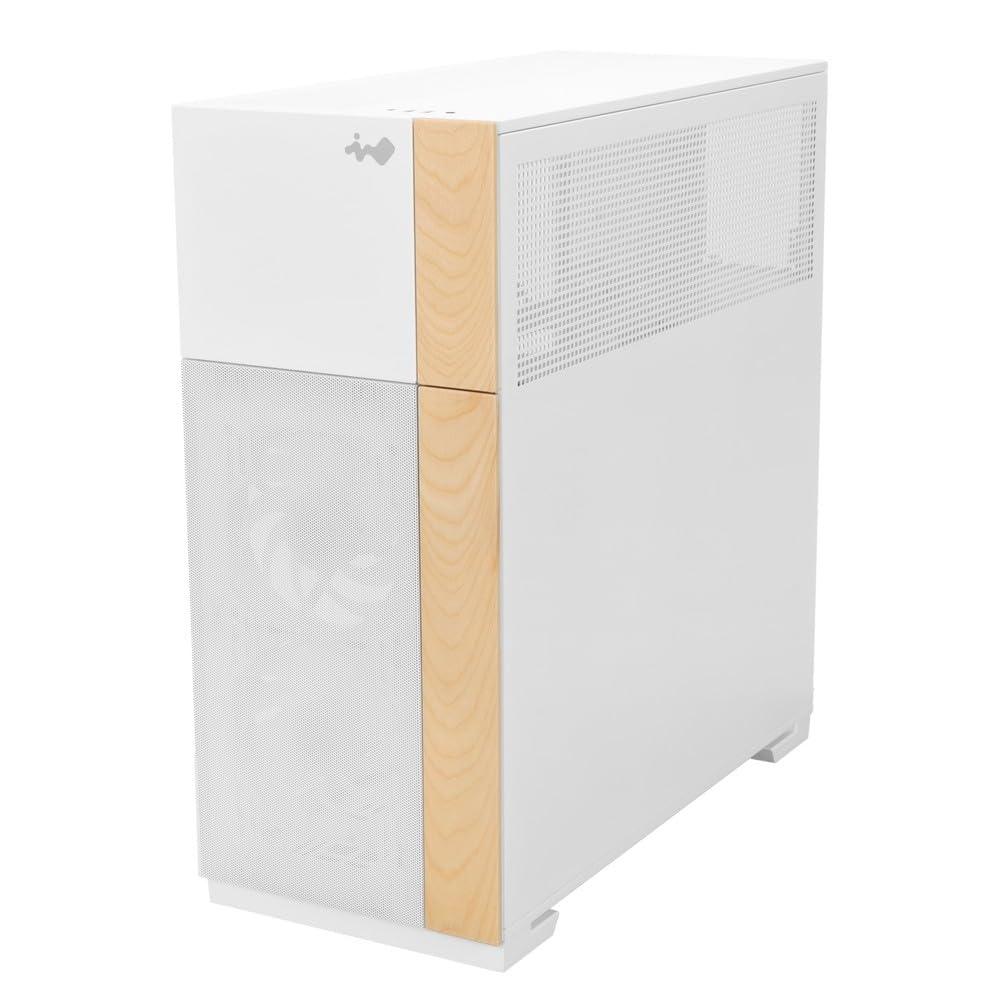 IN WIN InWin F5 White E-ATX Full Tower Computer Case with Customizable Wooden Front Modular Bezels, Tempered Glass Panels, Ventilated Mesh Panels, and Offers Back Connect ATX Motherboard Support