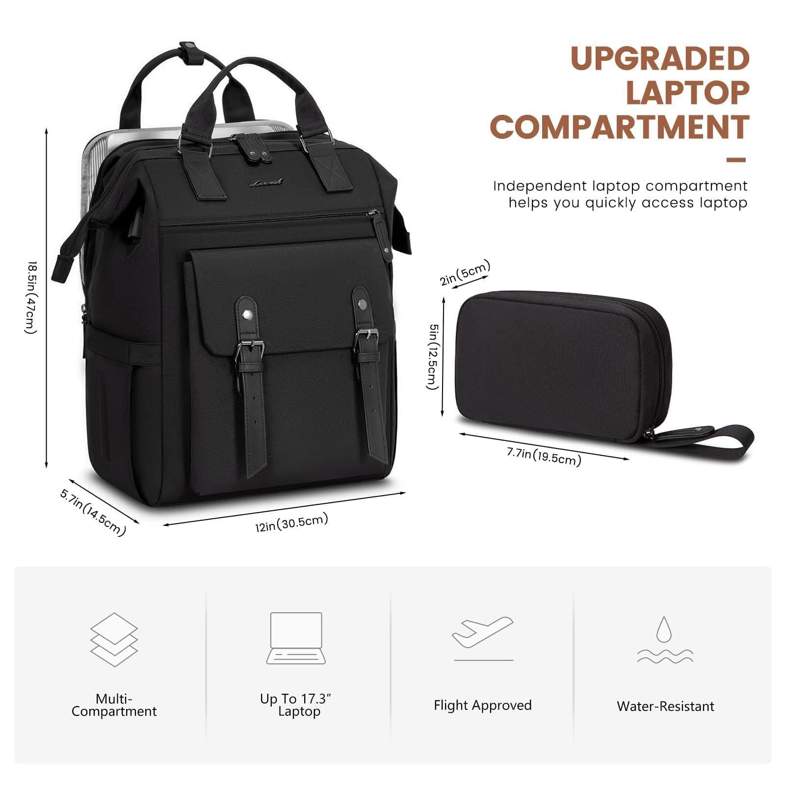 LOVEVOOK LOVEVOOK Laptop Backpack, Travel Bag with 17.3 inch Laptop Compartment, Water Resistant Teacher Nurse Doctor Work Bag, Anti-theft Daypack, Black