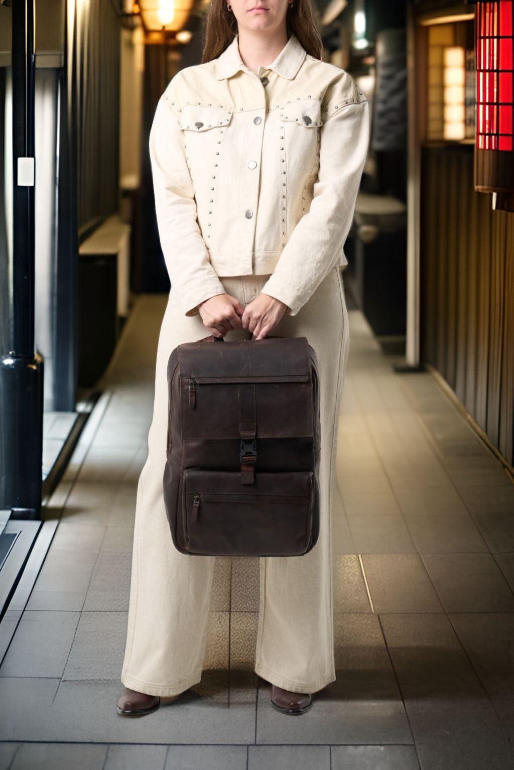 VELEZ VELEZ Dark Brown Top Grain Leather Backpack for Men and Women - 17 Inch Laptop Bag for Work - Handmade Business Bookbag With Large Capacity - Mens Computer Travel Shoulder Bags Shoulder Bags