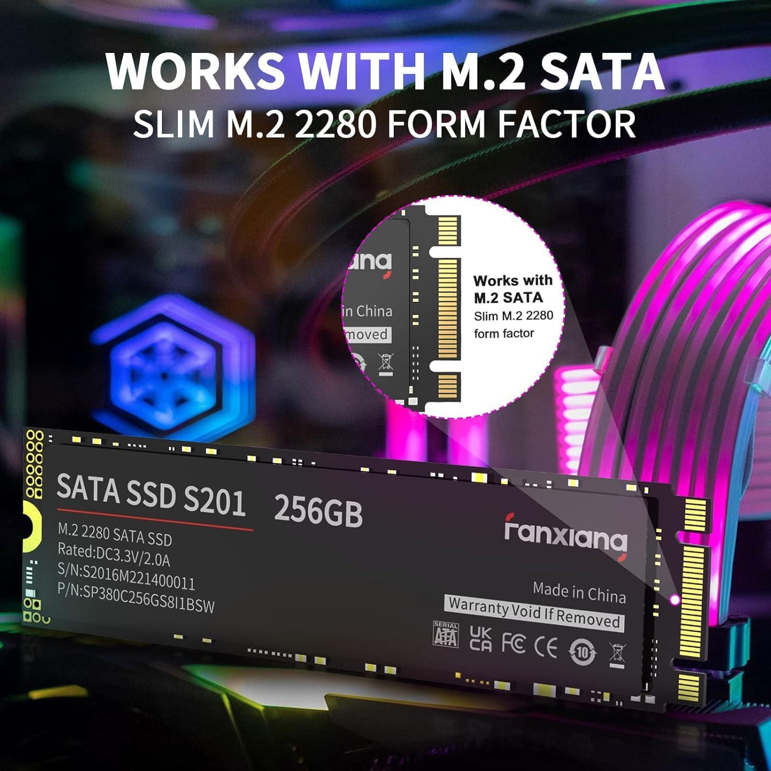 fanxiang fanxiang S201 512GB M.2 SSD 2280 SATA III 6Gb/s Internal Solid State Drive, SLC Cache for Speed Boost, Read Speed up to 550MB/sec, Compatible with Laptop and PC Desktops(Black)