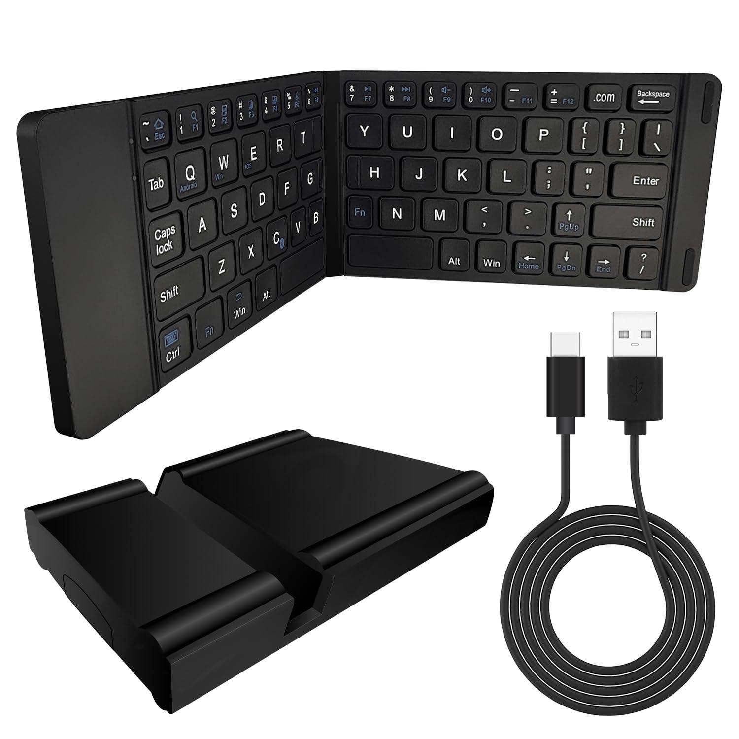 Cellet Portable Wireless Keyboard with Phone Holder Stand - Folding Keyboard Compatible to iPhones, iPad, Samsung Galaxy, Google Pixel, Moto, Smartphone and Tablets