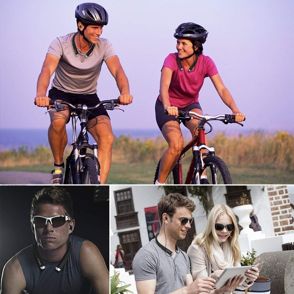 AMORNO AMORNO Foldable Bluetooth Headphones, Wireless Neckband Sports Headset with Retractable Earbuds, Sweatproof Noise Cancelling Stereo Earphones with Mic