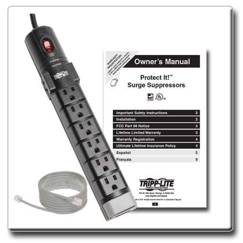Tripp Lite Tripp Lite 8 Outlet Surge Protector Power Strip, 6ft Cord Right Angle Plug, Tel/Modem, & $150K INSURANCE (TLP806TEL)
