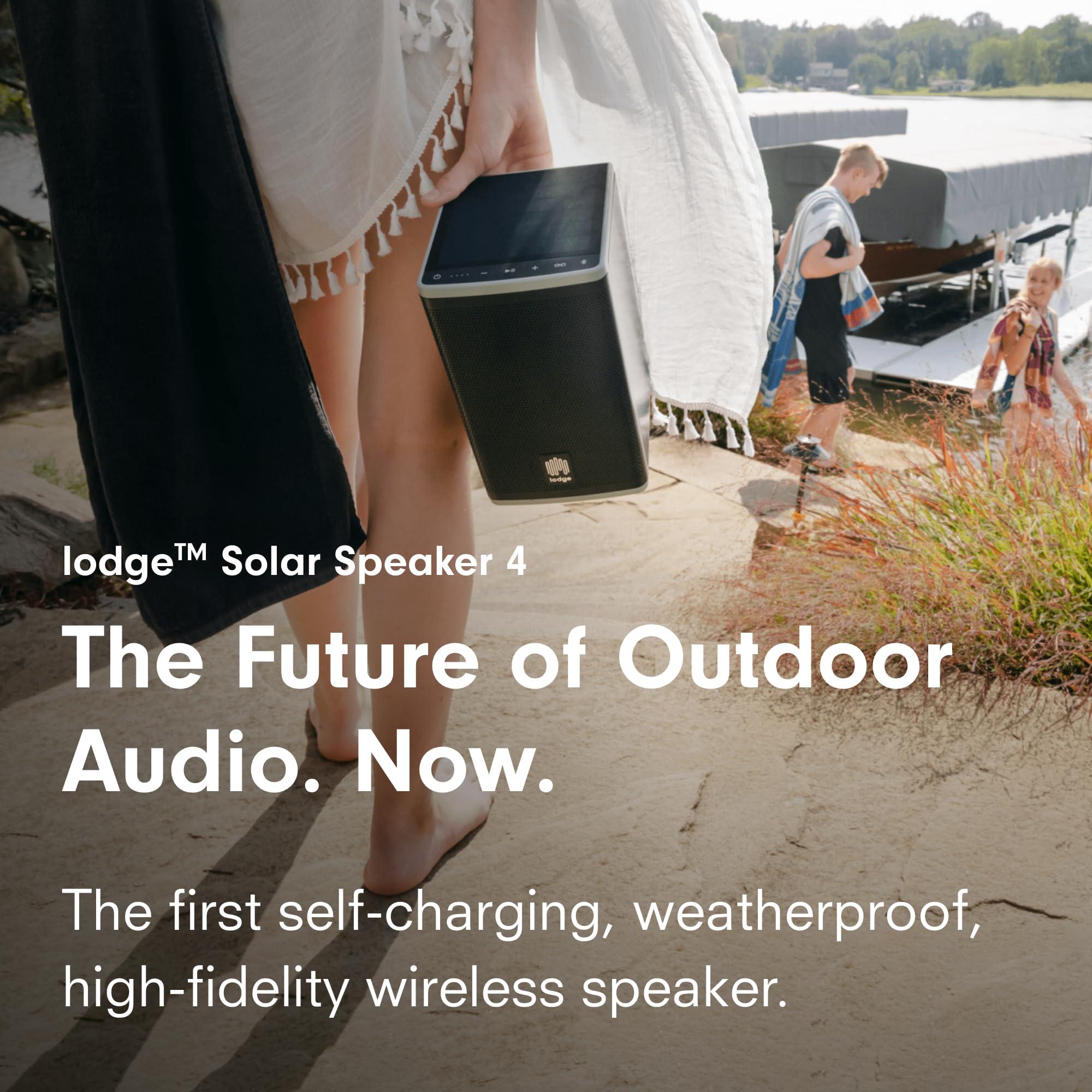 lodge lodge Solar Powered Bluetooth Speaker for Home, Patio, Outdoors - Rugged, Portable Wireless Self Charging - Waterproof 30-Hour Battery Life - Link Up to 30 Speakers - Loud 50 Watt Amp